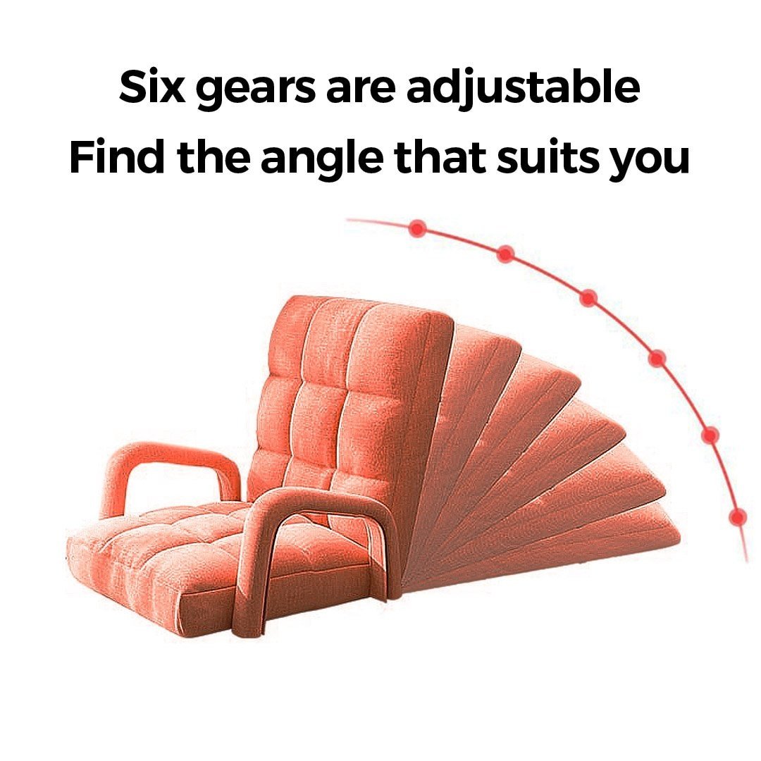 2X Foldable Lounge Cushion - Adjustable Floor Recliner Chair with Armrest, Orange - Perfect for Indoor/Outdoor Relaxation, Reading, and Lounging