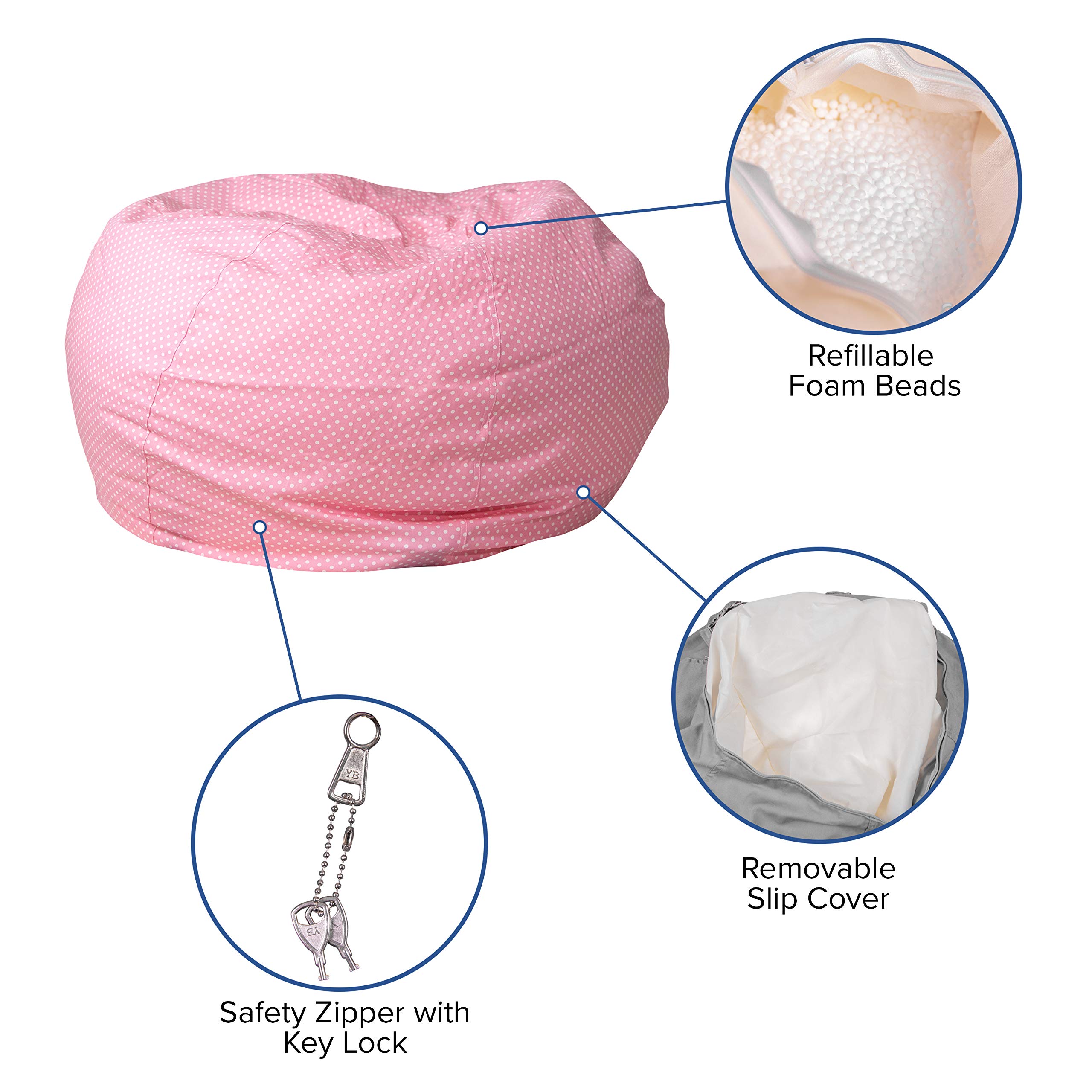 Extra Large Light Pink Polka Dot Bean Bag Chair for Kids & Adults - Perfect for Living Room, Bedroom, Playroom & Dorm Relaxation