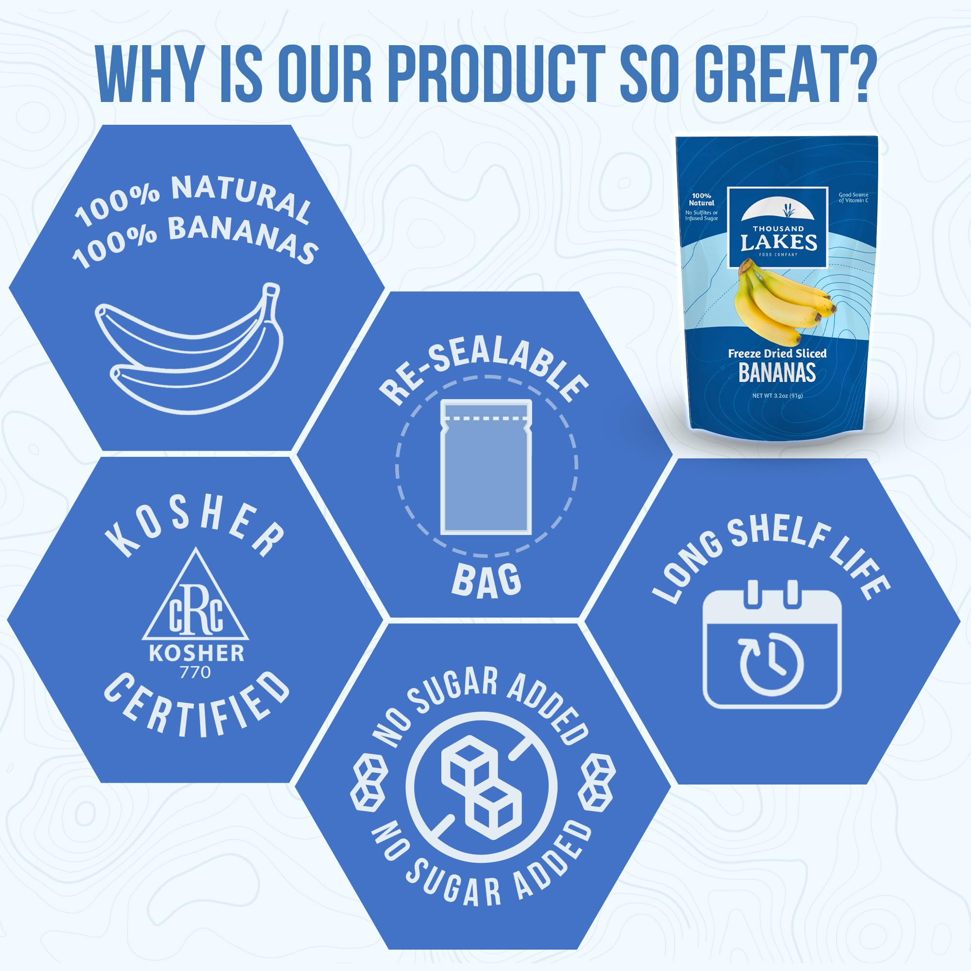 Thousand Lakes Freeze Dried Banana Slices - 2 Pack (3.2oz Each, 6.4oz Total) | No Sugar Added, No Oils, 100% Natural Fruit | Perfect for Smoothies, Baking & Healthy Snacking
