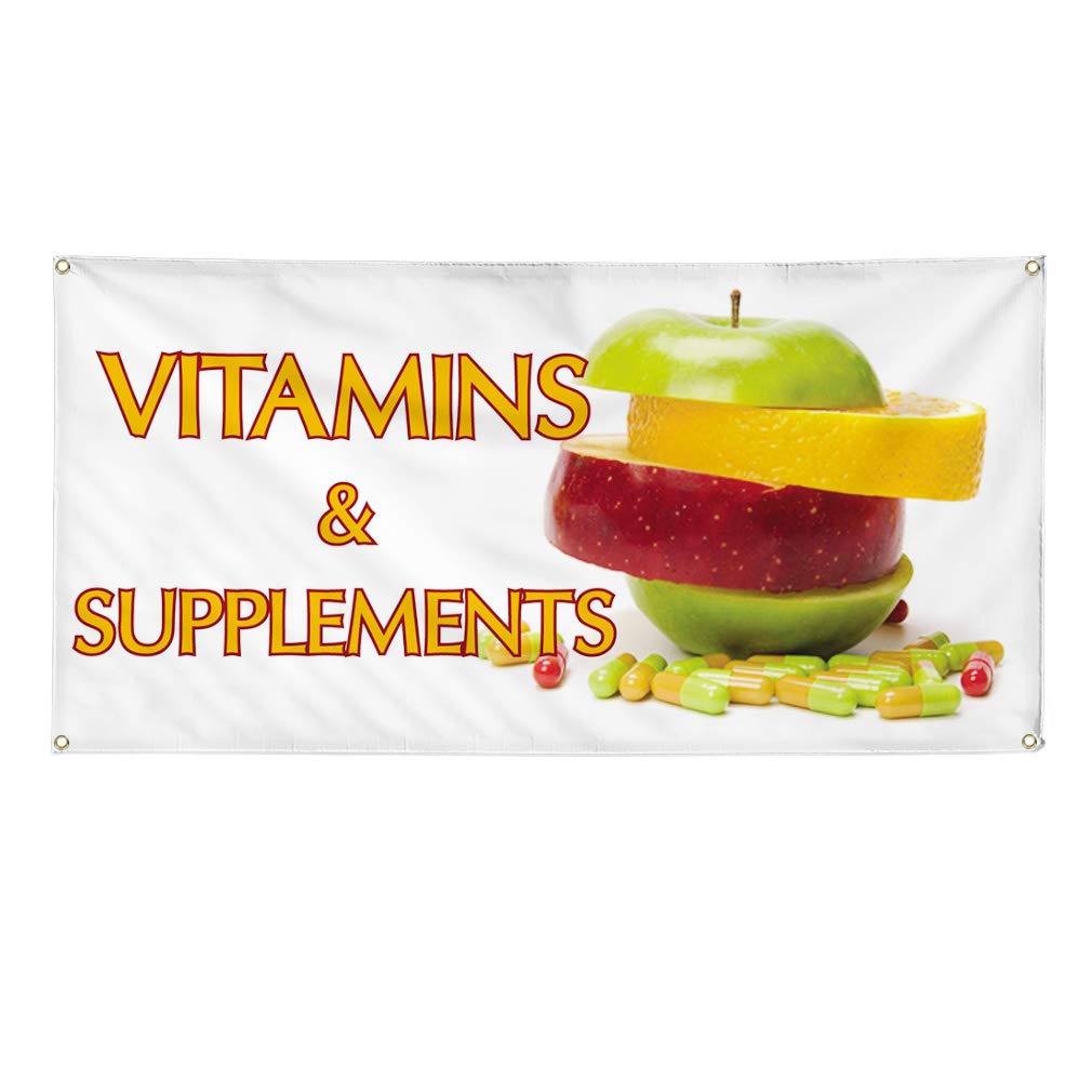Premium Vinyl Banner for Vitamins & Supplements - Weatherproof Outdoor Sign with 10 Grommets (60x144 Inches) - Perfect for Healthcare Advertising, Industrial Yard Signs & Trade Shows