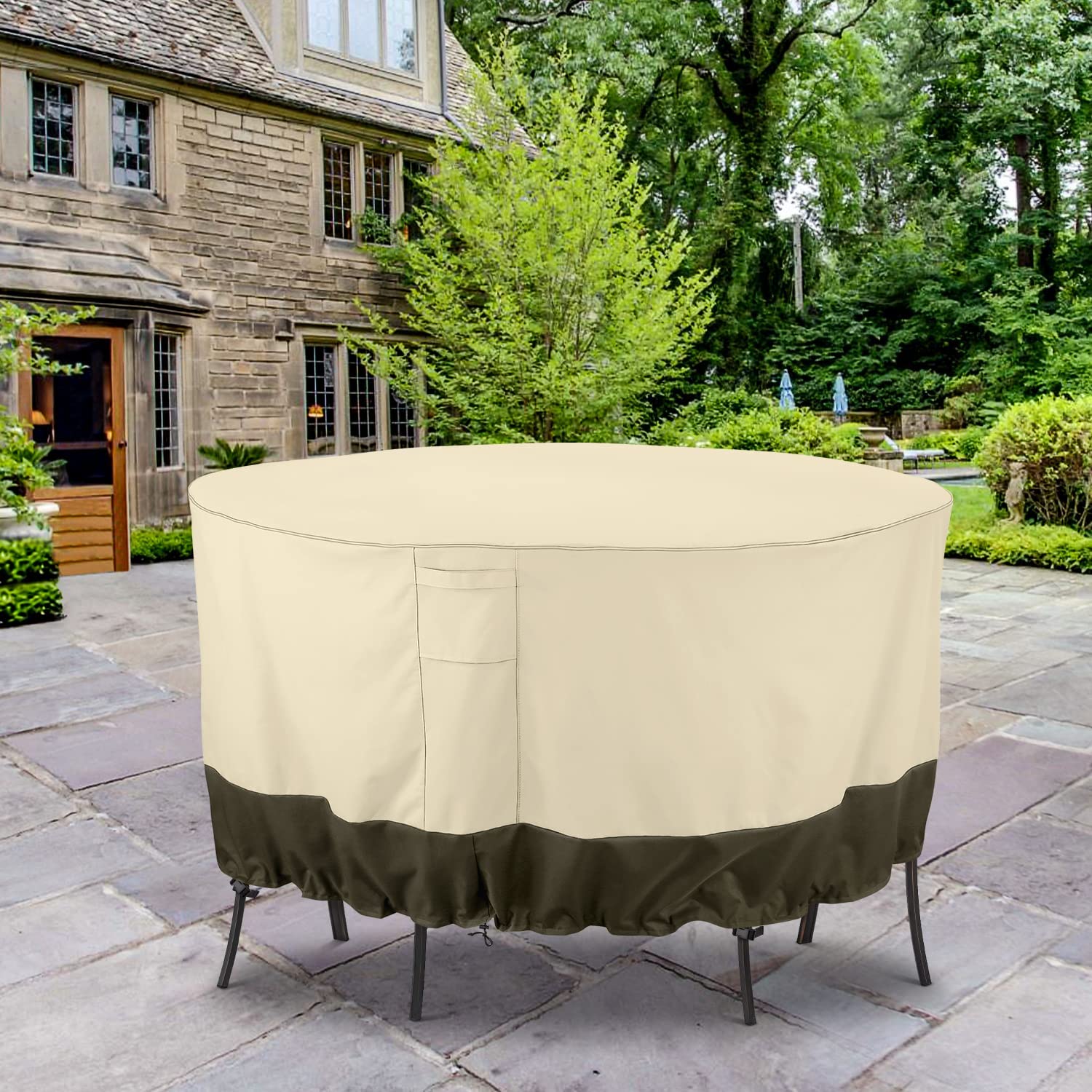 Waterproof Outdoor Patio Furniture Covers for Round Table & Chairs Set - UV Resistant, Anti-Fading, 72-Inch Diameter (Beige/Olive) - Perfect for Backyard, Garden & Deck Protection Against Rain, Sun & Weather Damage
