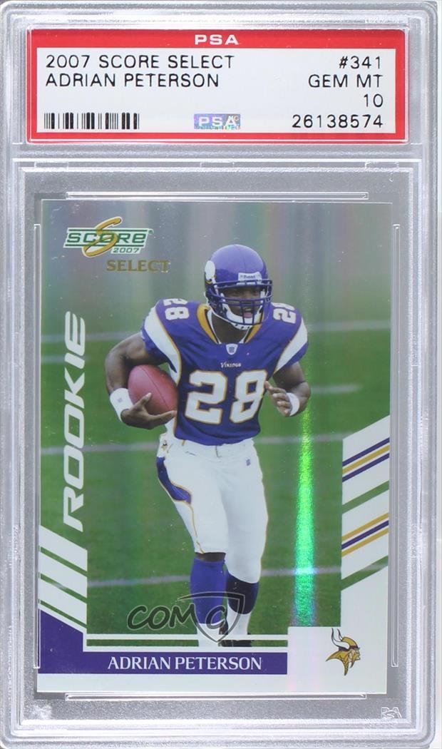 2007 Score Adrian Peterson #341 PSA GRADED 10 Football Card - Rookie Collectible for NFL Fans & Sports Memorabilia Enthusiasts