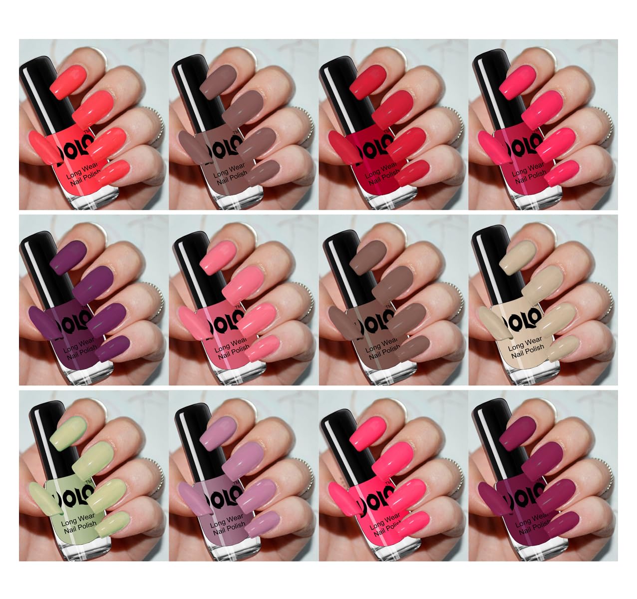 Volo Color Rich Non-Toxic Shine Nail Polish Set - 12 Vibrant Colors (Coral, Wine, Pink, Orange, Rust, Brown) | Long Lasting & Chip Resistant | Perfect for Salon, Home Manicure & Gift Giving