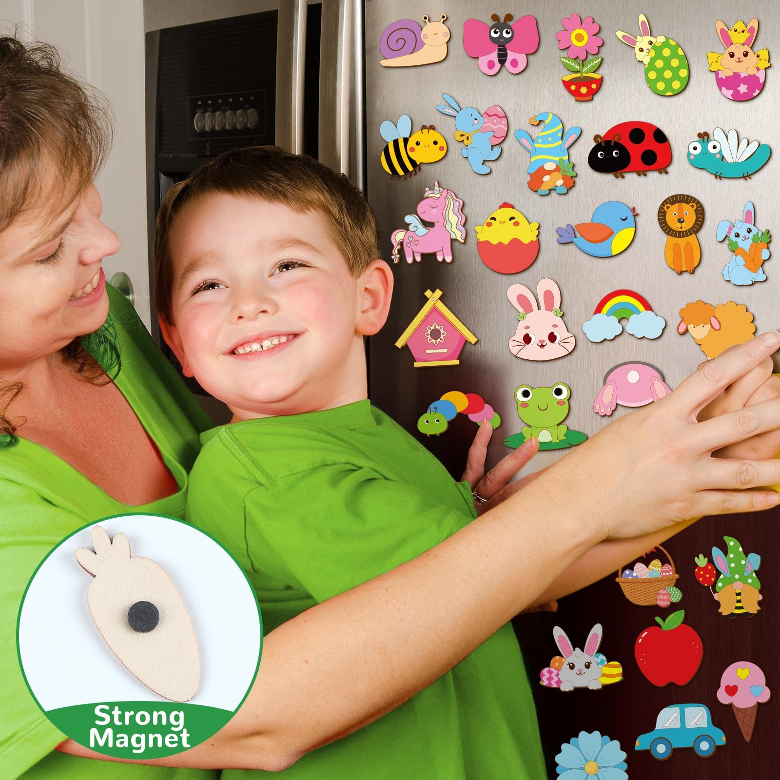 36 Pcs Easter Wooden Magnet Painting Craft Kit for Kids Ages 4-12 - DIY Spring Arts & Crafts Supplies with Wooden Magnets - Creative Easter Party Favors, Birthday Gifts, Classroom Activities & Holiday Decor