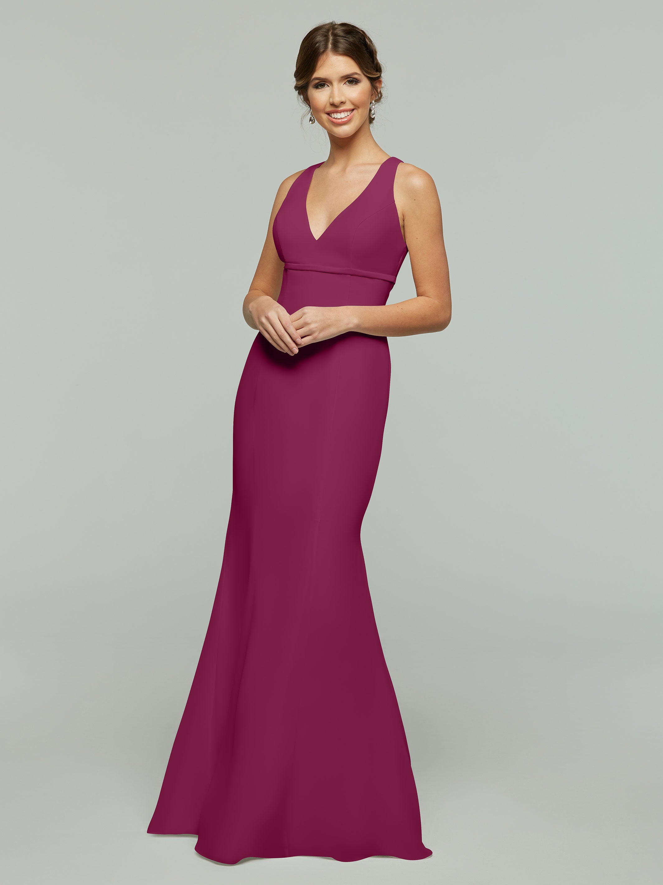 Elegant 80155 Fit and Flare Chiffon Bridesmaid Dress - V-Neck with Satin Ribbon for Weddings, Formal Events & Special Occasions