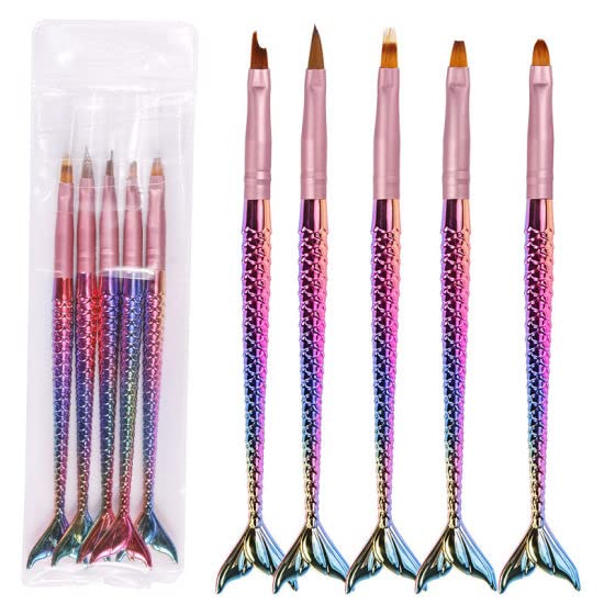 NAILWIND 5-Piece Acrylic Nail Art Brush Set with Multicolor Nylon Round Heads & Plastic Handle - Professional UV Gel Builder & DIY Manicure Tools for Salon, Home Nail Art & Extension Application