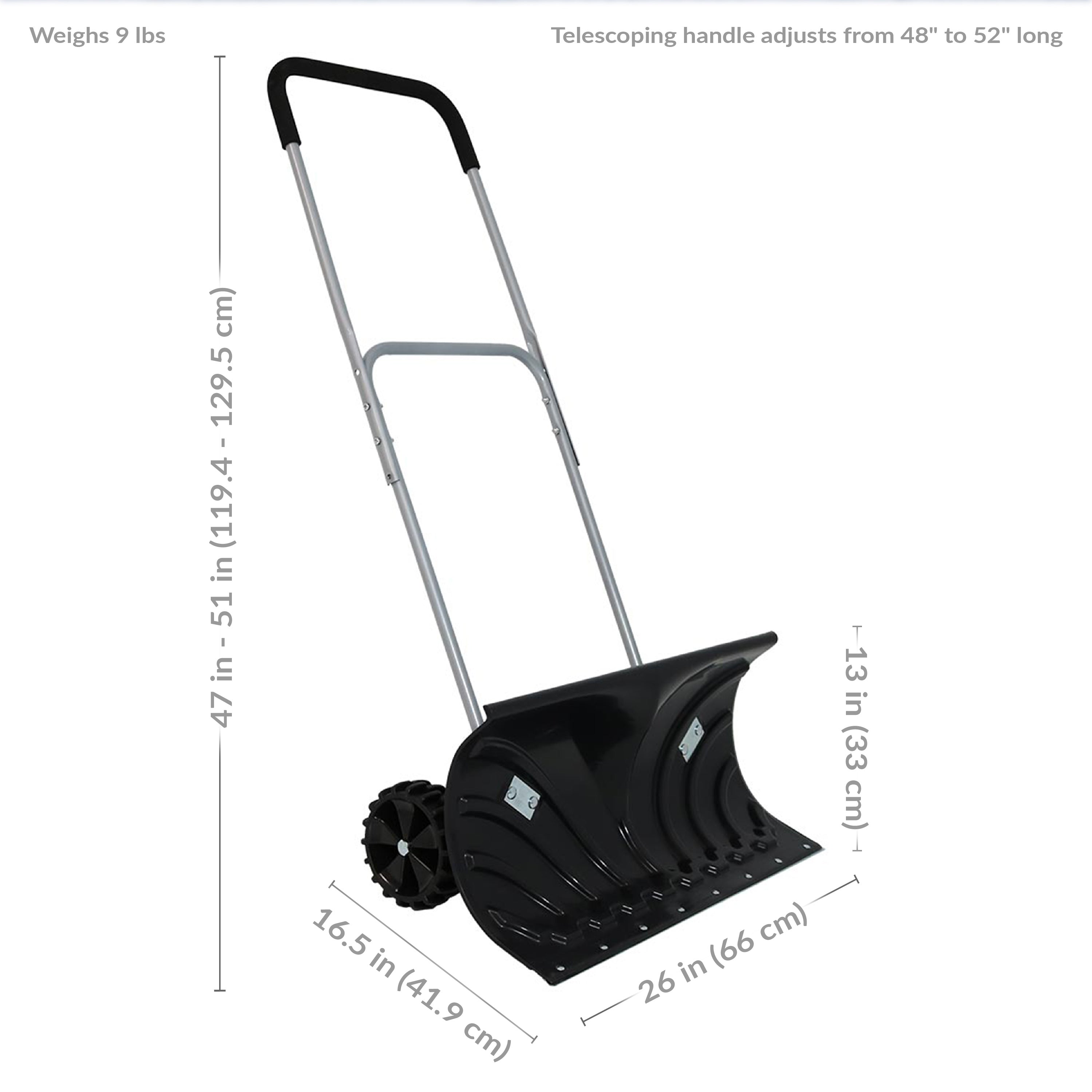 Heavy Duty Snow Shovel with Wheels - Adjustable Handle for Easy Snow Removal - Ideal for Driveways, Sidewalks & Winter Storms