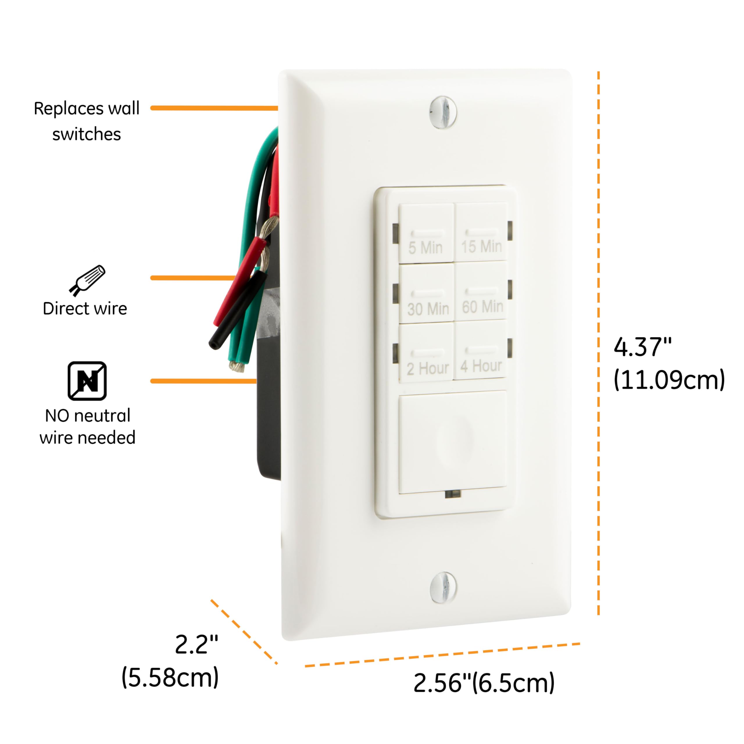 GE 6-Option In-Wall Countdown Timer Switch - Programmable Digital Timer for Lights, Fans & Appliances | Perfect for Home Automation, Energy Saving & Smart Lighting Control