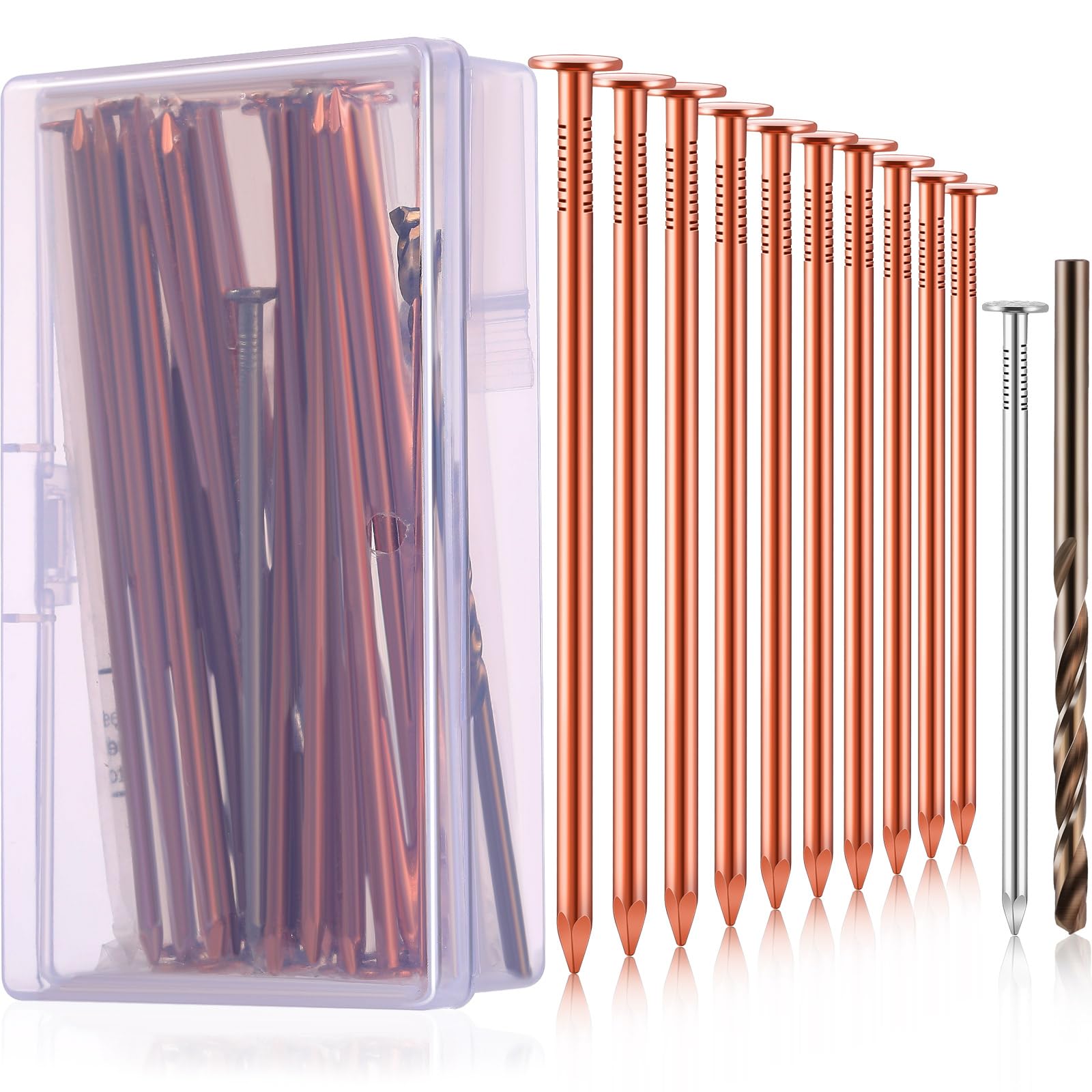 Gisafai 29 Pcs Tree Stump Killer Kit - 24 Copper Nails (4.92 Inch), 2 Steel Nails, 2 Drill Nails & Storage Box - Effective Stump Removal Spikes for Tree Stumps, Landscaping & Yard Maintenance - Perfect for DIY Tree Removal and Garden Care
