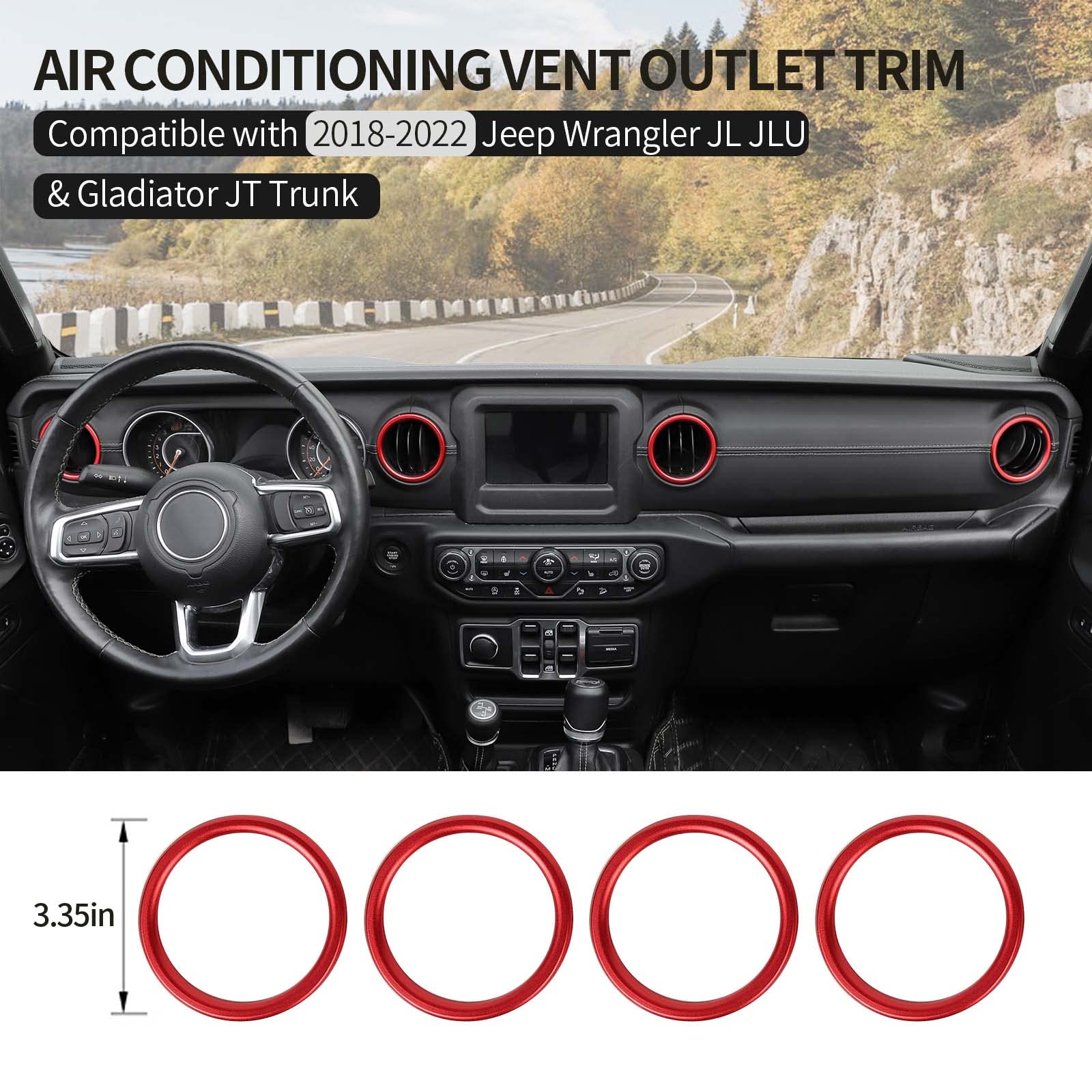 Jeep JL Dash Air Vent Outlet Bezel & Ventilation Grille Trim - Red Aluminum Alloy Interior Accessories for 2018-2023 Jeep Wrangler JL/JLU & Gladiator JT | Upgrade Your Ride's Style & Airflow