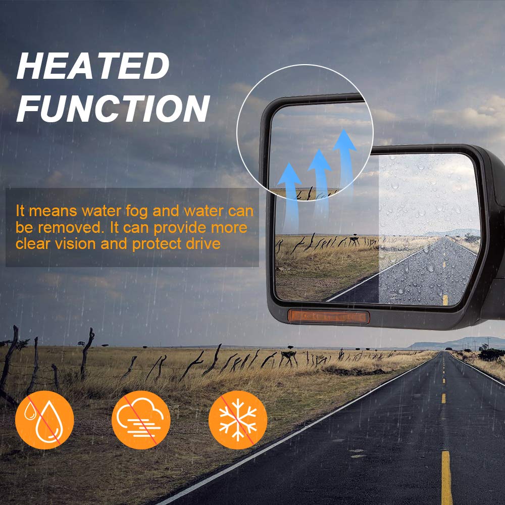 ROADFAR Power Heated Towing Mirrors for 2004-2014 Ford F150 Pickup - Left & Right Side Mirrors with Turn Signal, Puddle Light & Chrome Housing | Perfect for Towing, Off-Roading & Night Driving