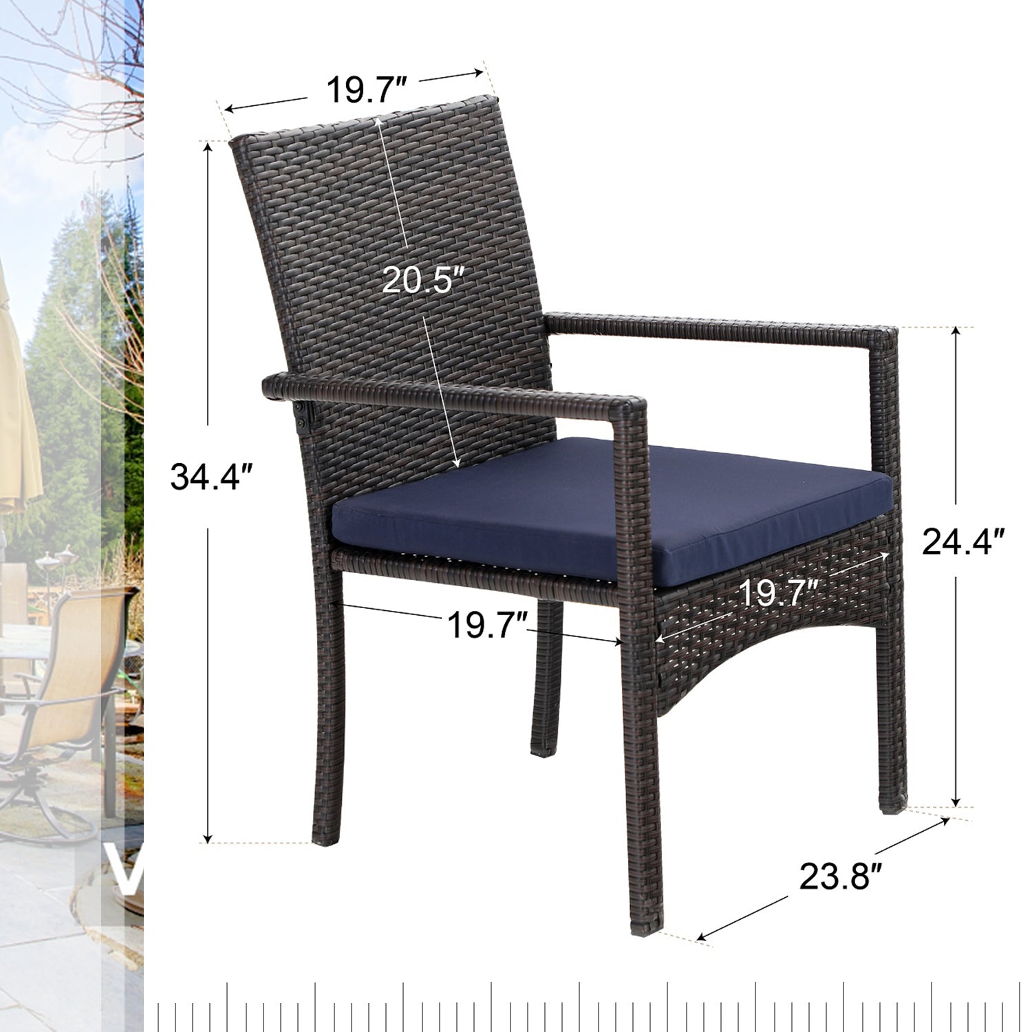 MFSTUDIO 3-Piece Patio Bistro Set - Small Round Table with Cushioned Rattan Dining Chairs for Outdoor Garden, Balcony & Backyard Relaxation