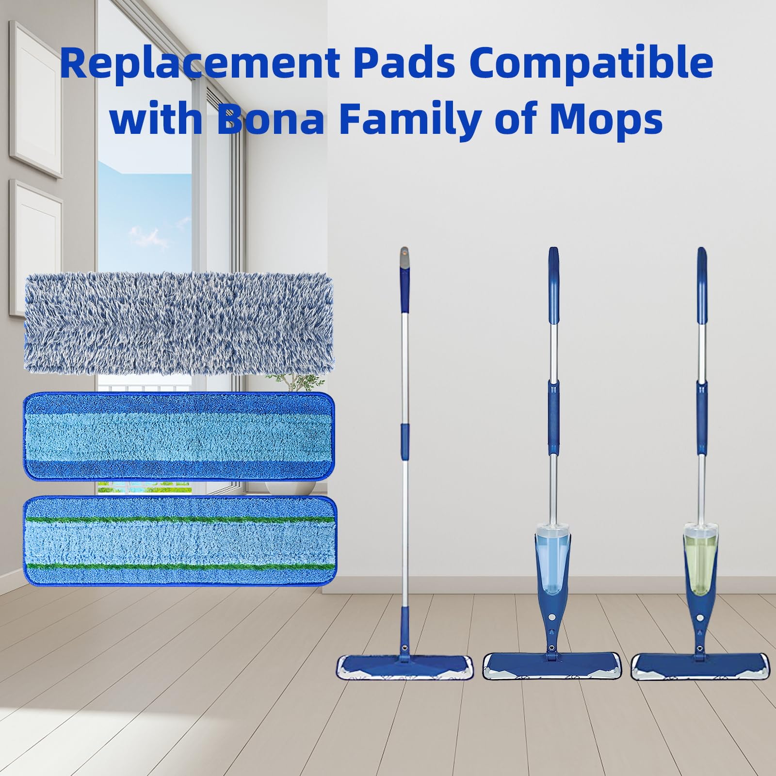 8 Pack Washable & Reusable Microfiber Mop Pads Replacement for Bona Mops - 3 Deep Clean, 3 Multi-Surface & 2 Dusting Pads for Hardwood Floors - Perfect for Daily Cleaning & Deep Scrubbing