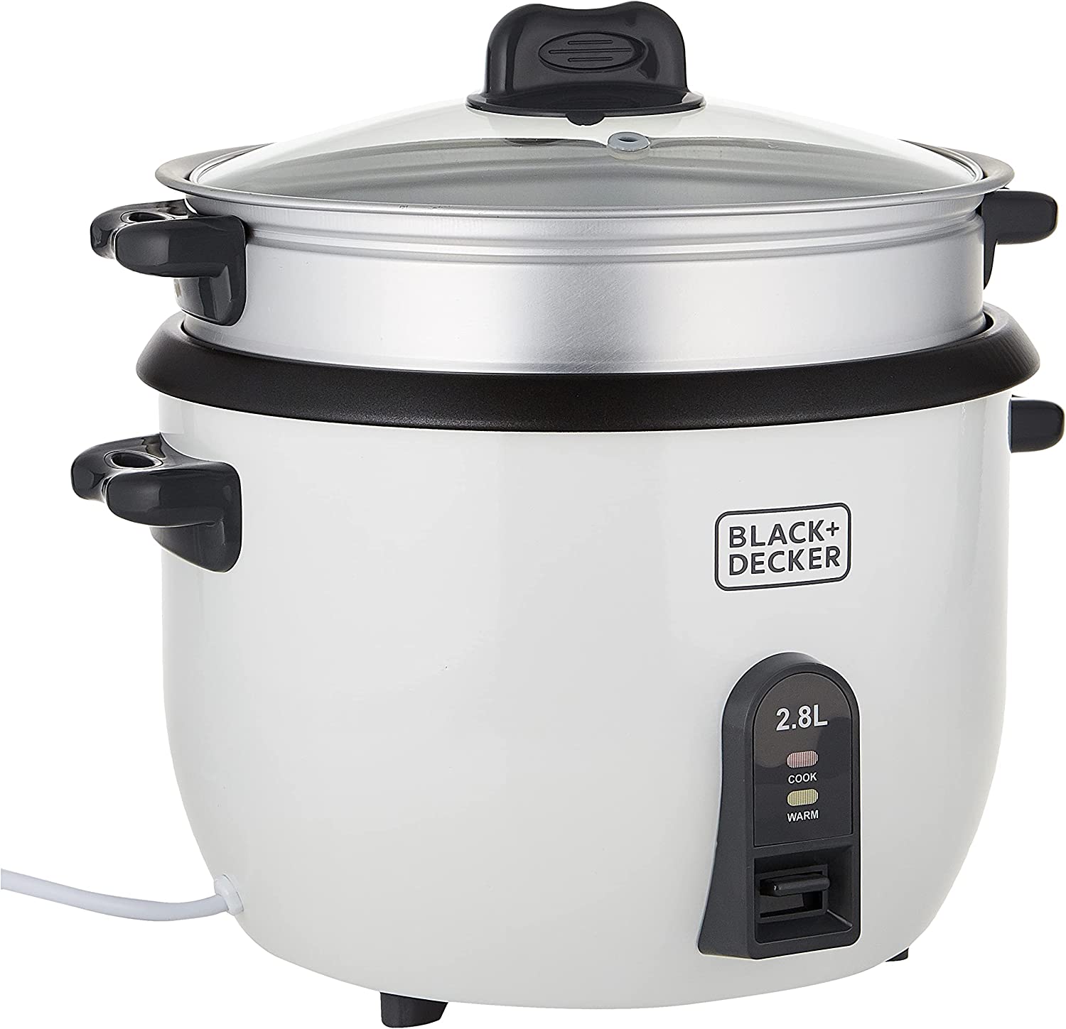 Black and Decker RC2850 1100W 2.8L Rice Cooker with 11.8 Cup Capacity - White Electric Rice Steamer for Perfectly Cooked Rice | Ideal for Small Kitchens, Dorms, and Family Meals