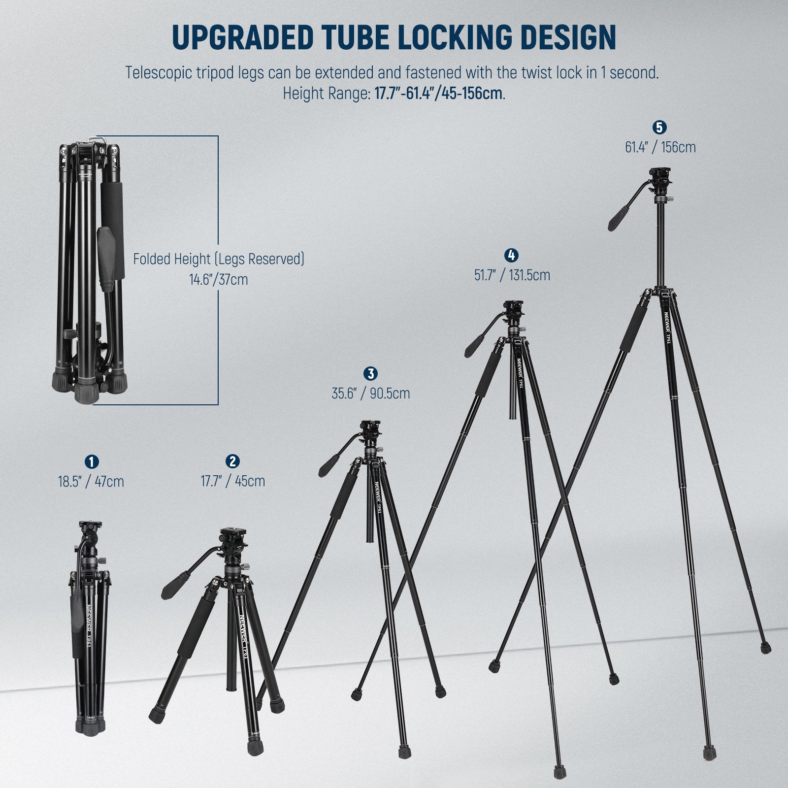 NEEWER TP61 Lightweight Aluminum Travel Tripod for DSLR Cameras - Compact & Portable for Vlogging, Photography, and Outdoor Adventures