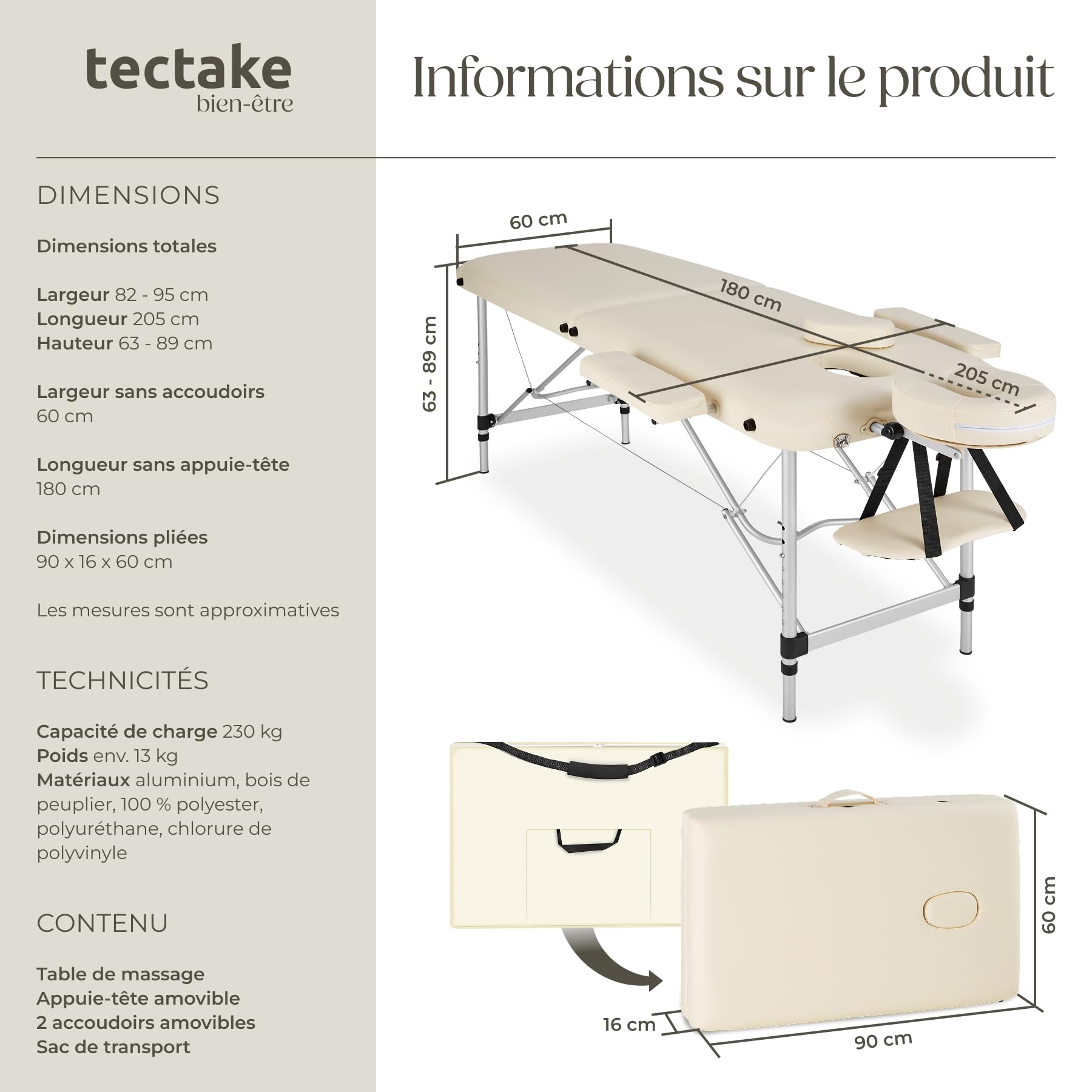 TecTake® Professional Folding Massage Table 2-Zone Aluminum Cosmetic Bed for Tattoo & Spa - Portable with Armrest & Carry Case - Perfect for Home, Salon, and Mobile Therapists