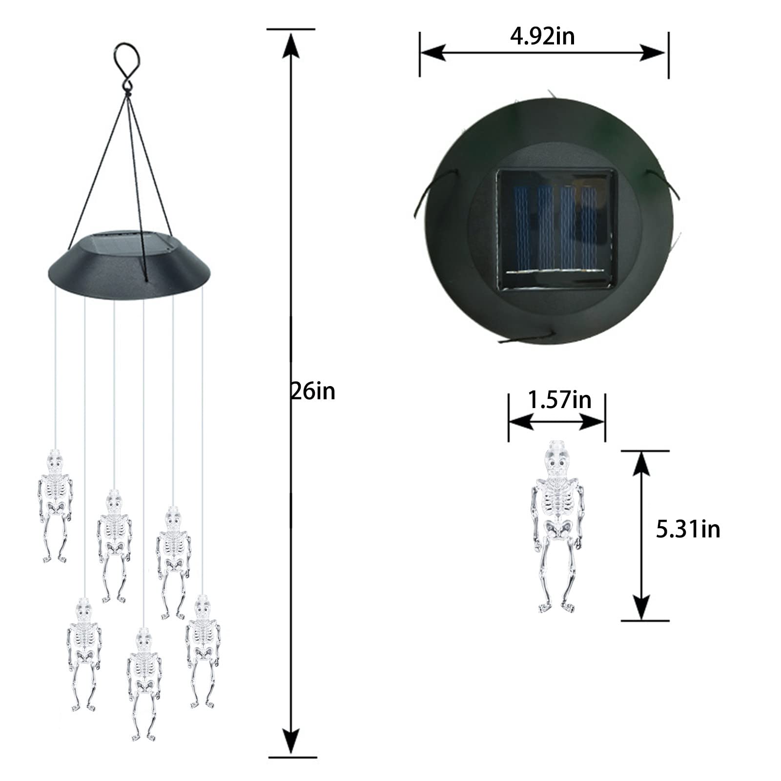 Solar-Powered Halloween LED Skull Lamp & Wind Chime Light - Outdoor/Indoor Decor for Yard, Garden, Pathway | Spooky Party, Porch, Window, Haunted House Decorations