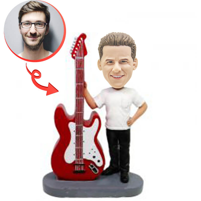 Custom Electric Guitar Player Bobblehead - Personalized Musician Gift for Rock Fans & Collectors - Perfect for Desktops, Music Studios & Band Merch Displays