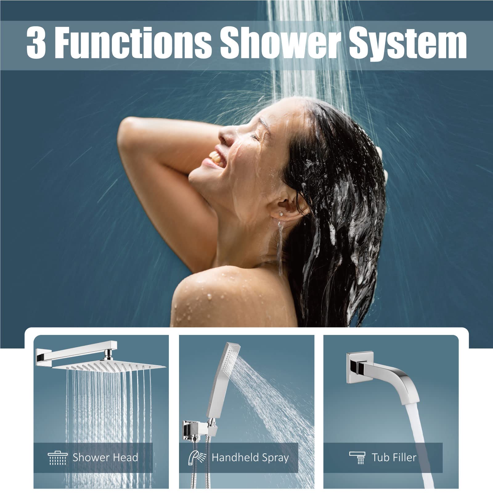 Luxury Aolemi Rainfall Shower System - 10 Inch Polish Chrome Shower Head Combo Set with Tub Filler, Handheld Shower & Wall Mount Mixer Faucet | Perfect for Modern Bathroom Renovation & Spa-Like Shower Experience