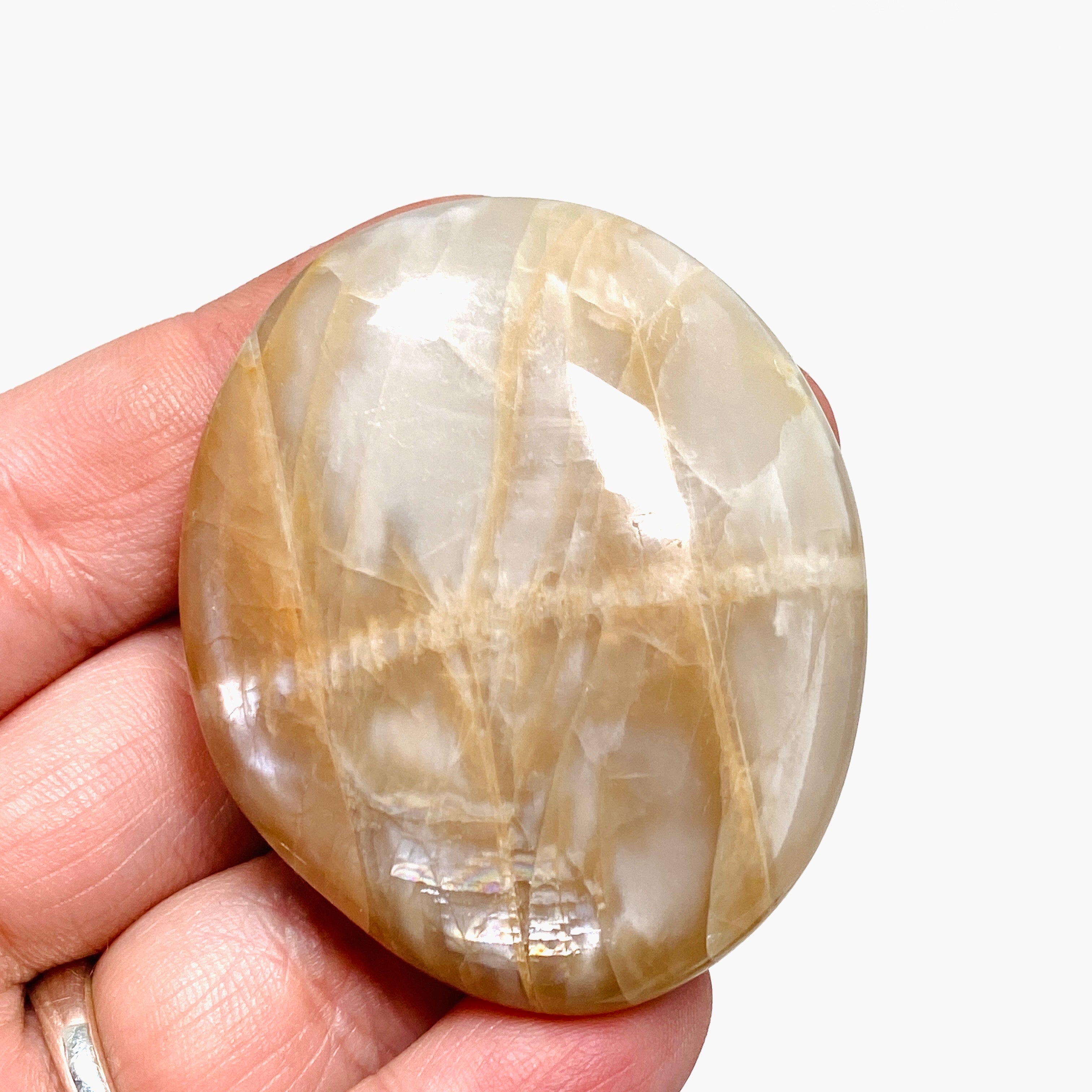 Natural Peach Moonstone Palm Stone - Healing Crystal for Stress Relief & Meditation - Perfect for Reiki, Yoga & Spiritual Practices