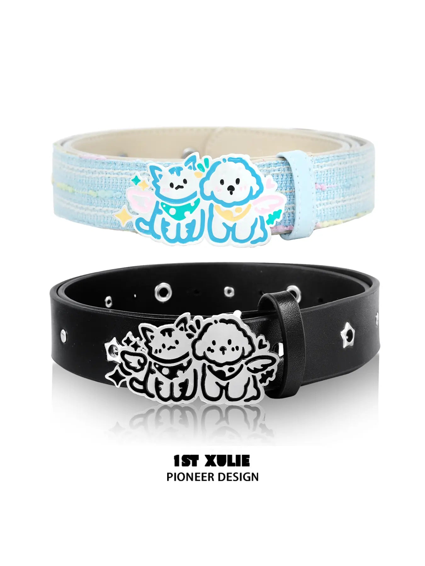 Angel Cuties Graffiti Kitten Puppy Leather Waist Belt for Women - Stylish Adjustable Fashion Accessory for Jeans, Dresses & Outfits