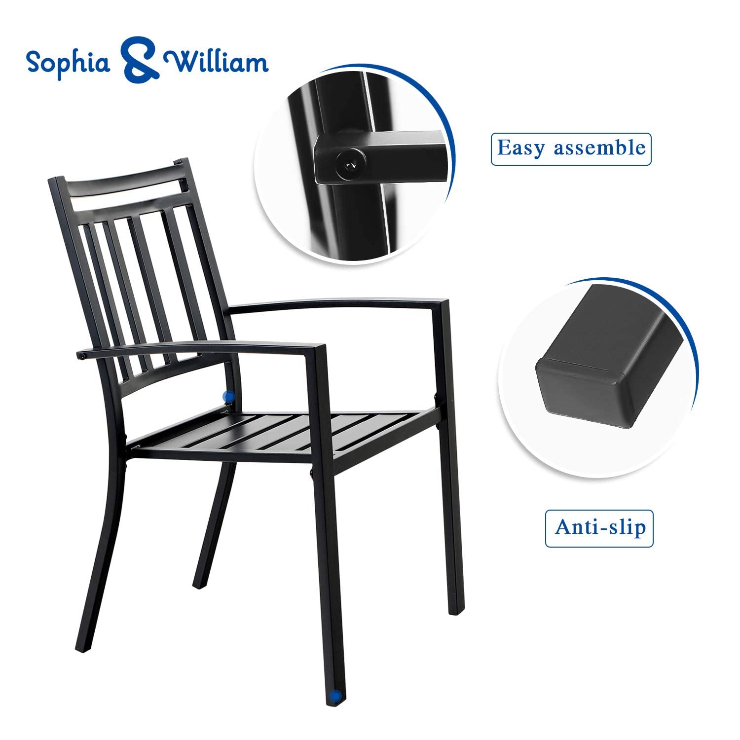 Sophia & William 6-Piece Black Metal Outdoor Dining Chairs Set - Stackable Patio Chairs with E-Coated Wrought Iron Frame - Perfect for Garden, Backyard, Poolside & Restaurant Outdoor Seating