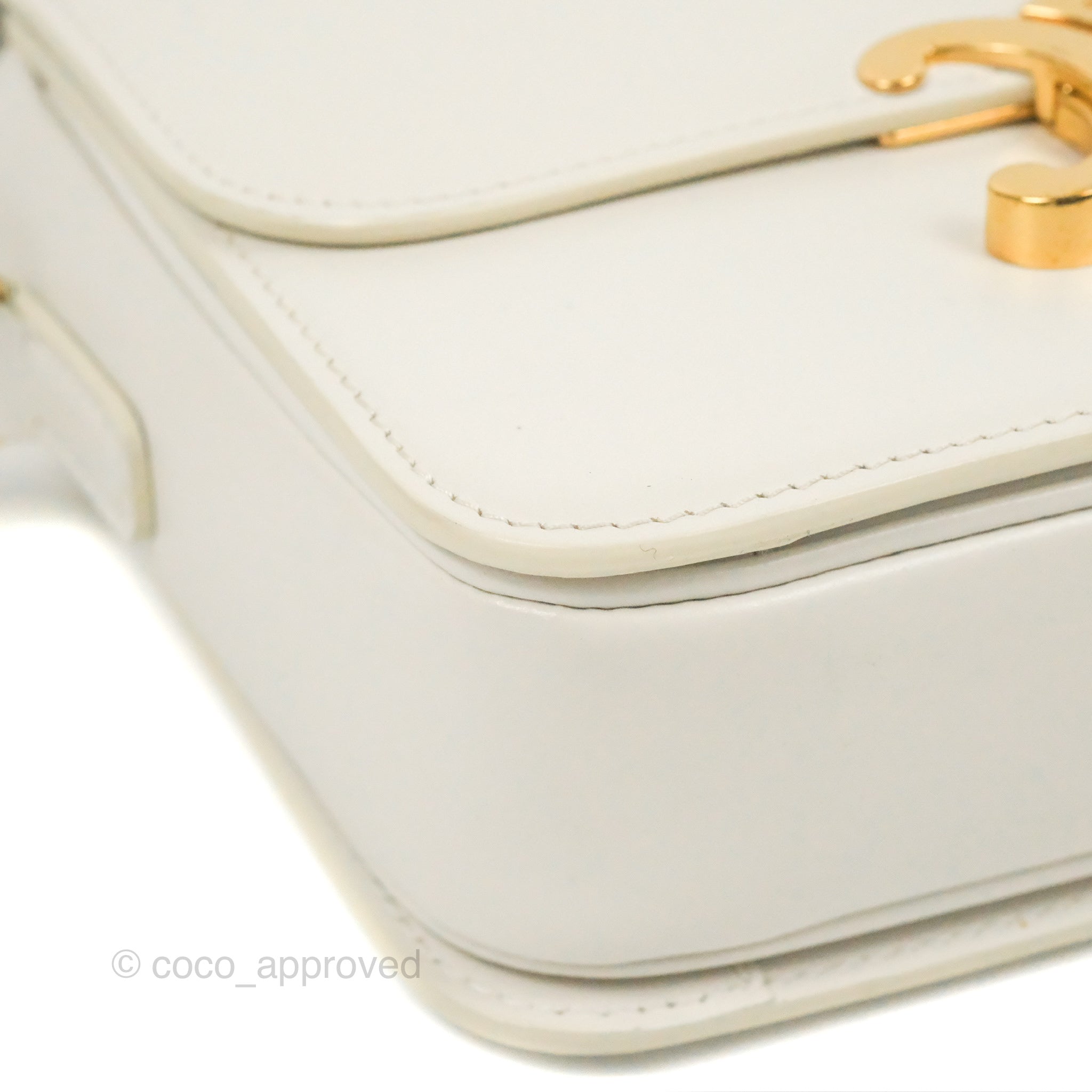 Celine Teen Triomphe Bag in Shiny White Calfskin Leather - Perfect for Everyday Use, Work & Special Occasions