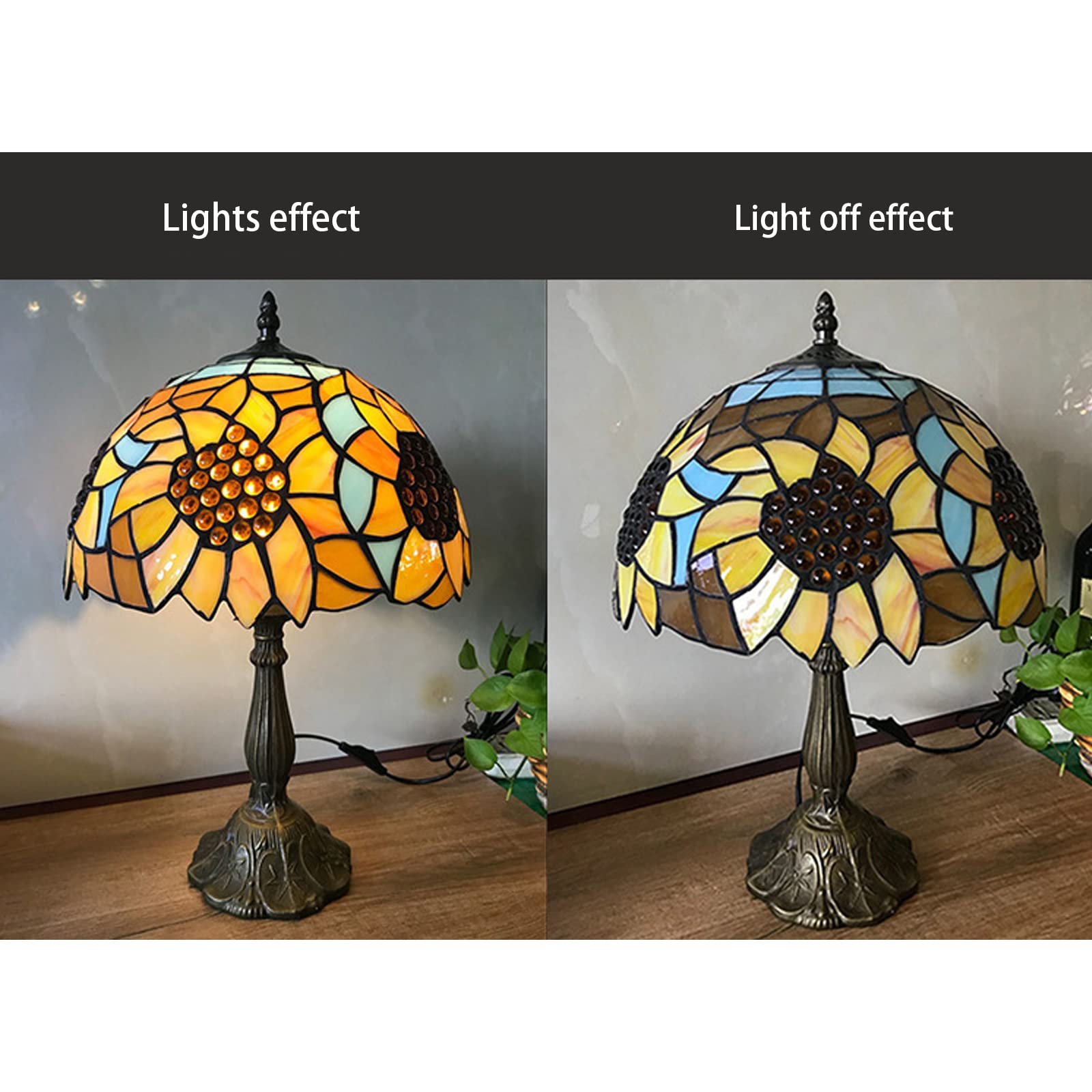 Tiffany Style Sunflower Stained Glass Table Lamp - Handmade Country Decor Desk Lamp for Bedroom, Kids Room & Nursery | Perfect Bedside Night Light & Reading Lamp