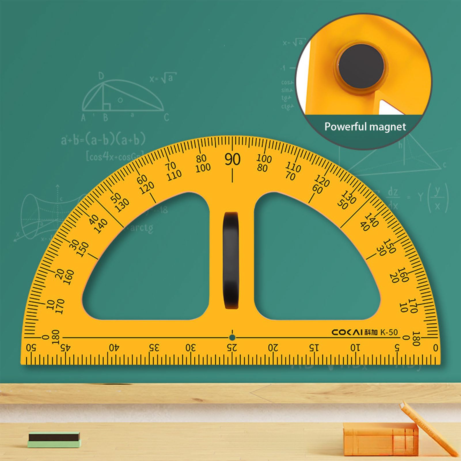 Magnetic Whiteboard Math Geometry Tool Set - Compass, Protractor, 2 Triangle Rulers for Classroom & Home Learning - Strong Magnet for Easy Blackboard Attachment - Perfect for Teachers & Students