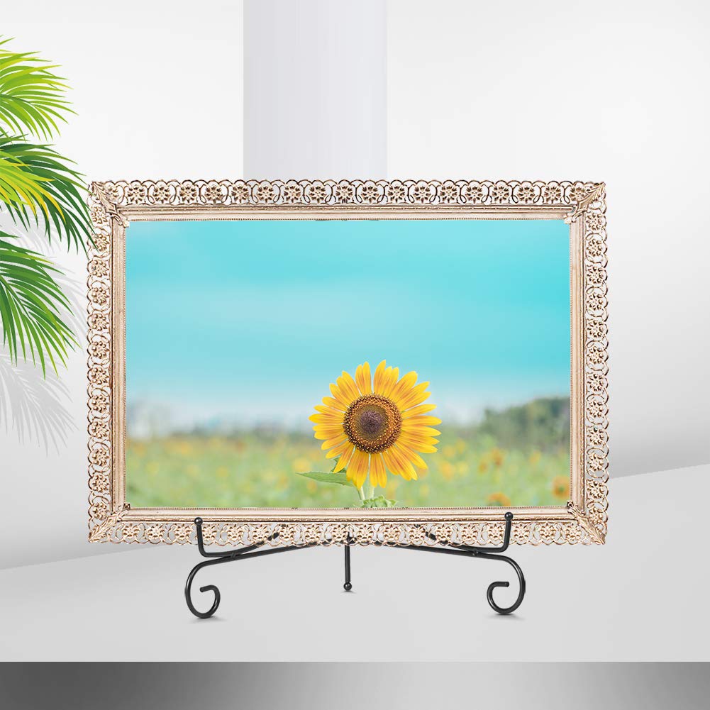 (2 Pack) 17 Inch Large Black Iron Easel Stand for Picture Frames, Decorative Plates, Tablets & Art - Heavy Duty Photo Display Holder for Home Decor, Gallery Exhibits & Office Presentations