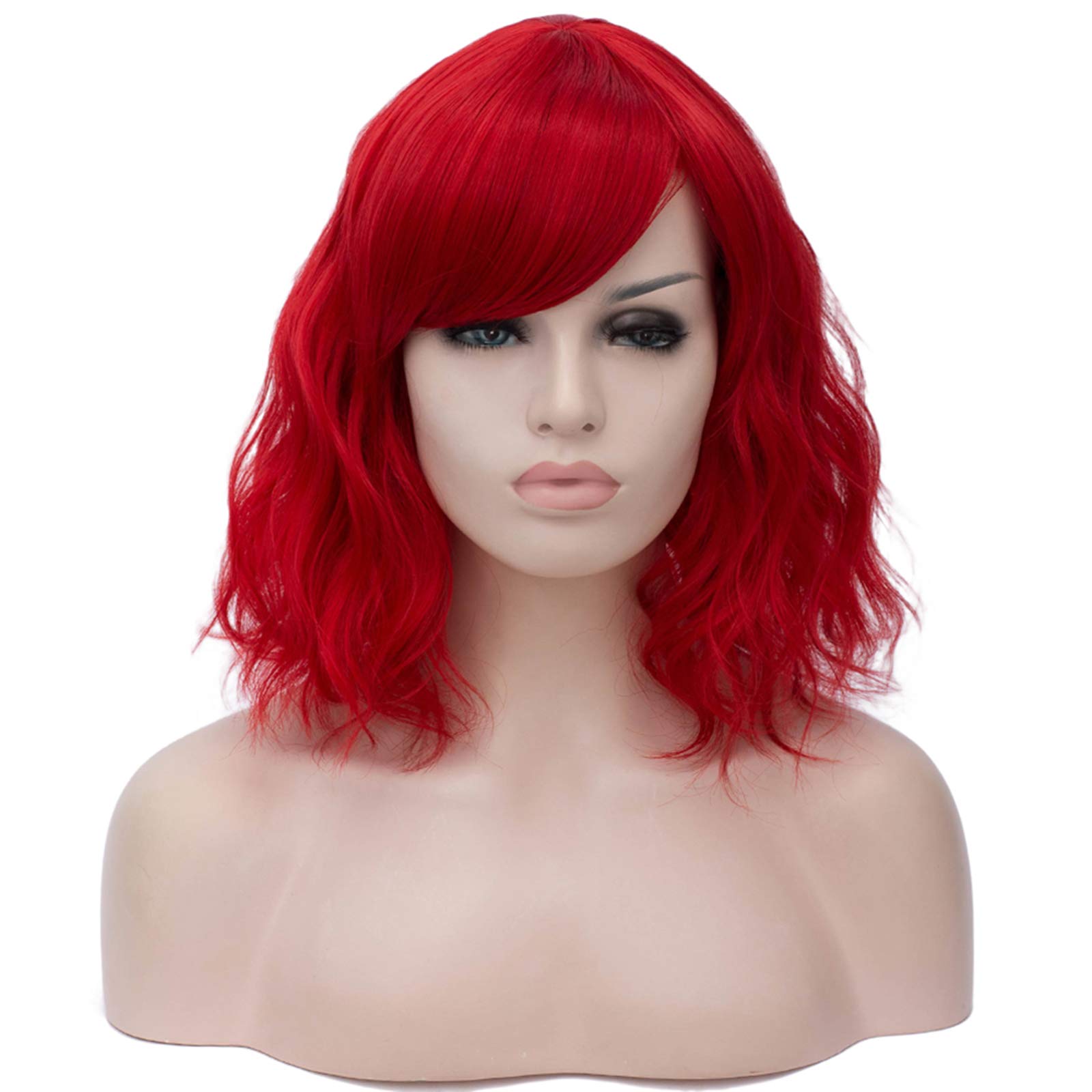 BERON 14 Inch Short Curly Synthetic Red Wig with Bangs for Women - Heat Resistant & Natural Looking - Perfect for Cosplay, Halloween, Parties & Daily Fashion