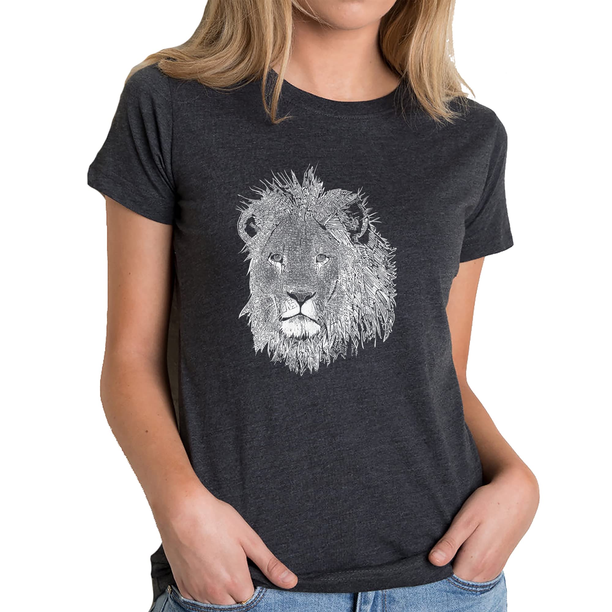 LA POP ART Women's Premium Blend Word Art T-Shirt - Lion Graphic Tee for Casual Wear & Street Fashion | Soft Cotton Comfort Shirt for Everyday Outfits