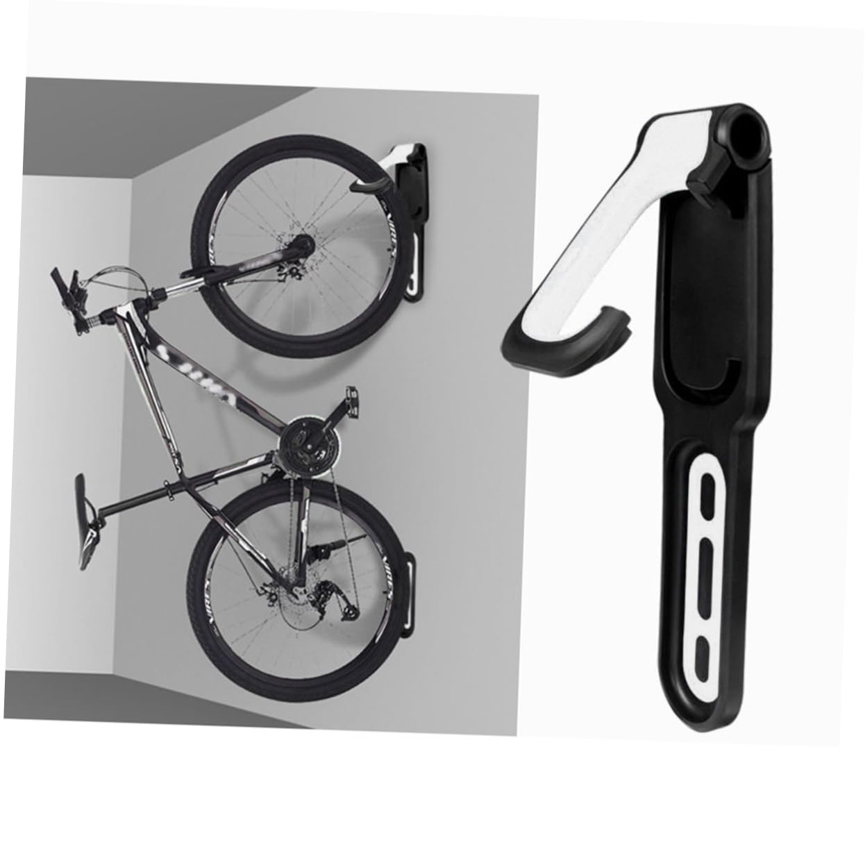 FOYTOKI Foldable Bike Storage Rack - Black Wall Mounted Garage Hooks for Bicycle, Sports Equipment & Clothing Organization | Space Saving Solution for Garage, Basement & Closet Storage
