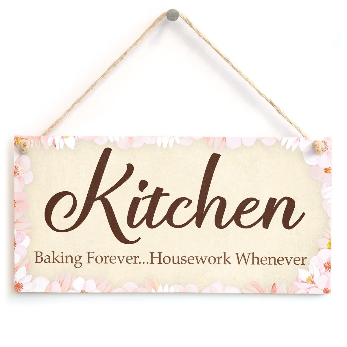 Meijiafi Vintage Kitchen Sign for Bakers - 10x5 Inch Inspirational Home Decor with 'Baking Forever, Housework Whenever' Quote - Perfect for Farmhouse, Coffee Shops & Gift Ideas