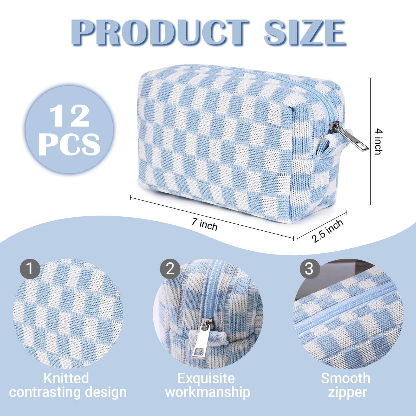 12-Piece Checkered Makeup Bag Set for Women - Large Capacity Cosmetic Organizer with Plaid Design - Perfect for Travel, Toiletries, Makeup Brushes & Pencil Storage - Ideal Gift for Beauty Lovers