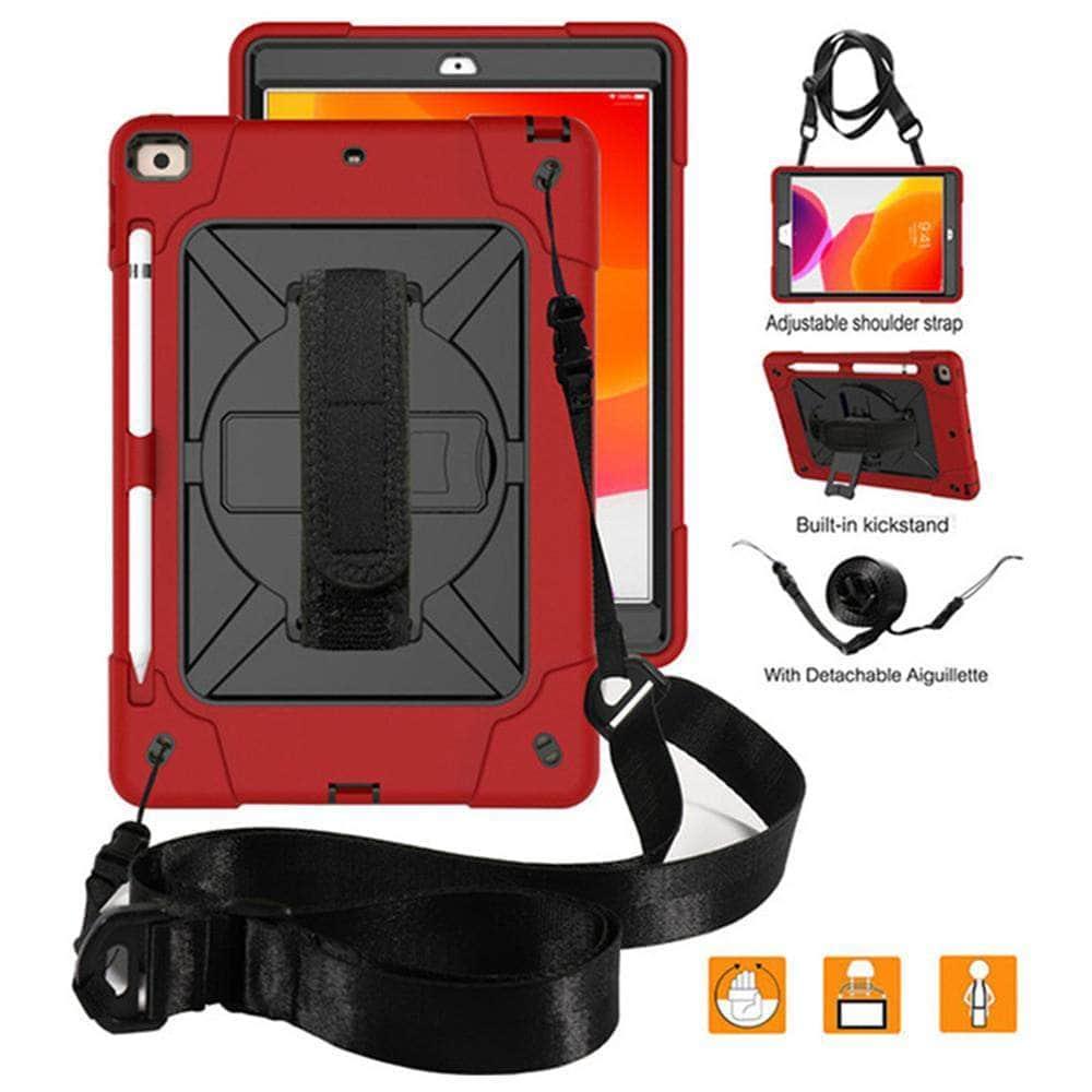 Heavy Duty Rotating Stand Tablet Case for iPad 10.2 (7th/8th Gen 2019/2020) with Hand Strap & Shoulder Strap - Perfect for Home, Office, and Travel Use