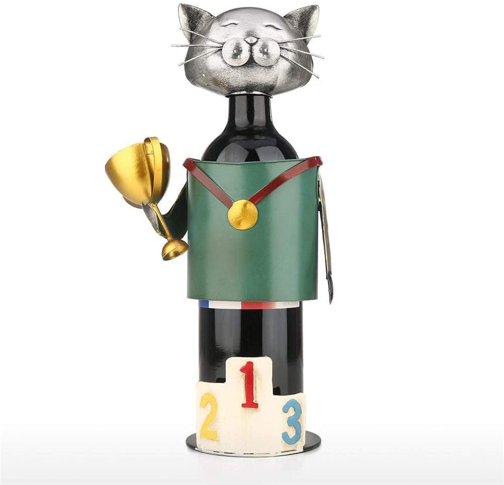 Vintage Cat Wine Rack Holder - Decorative Wine Bottle Storage for Kitchen, Bar & Dining Room | Unique Champion Cat Statue Wine Stand for Home Decor