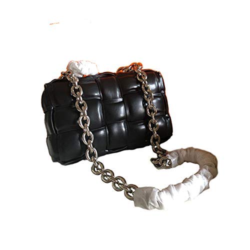 EvaLuLu Genuine Leather Woven Chain Shoulder Bag for Women - Stylish Crossbody Purse for Work, Date Night & Everyday Use