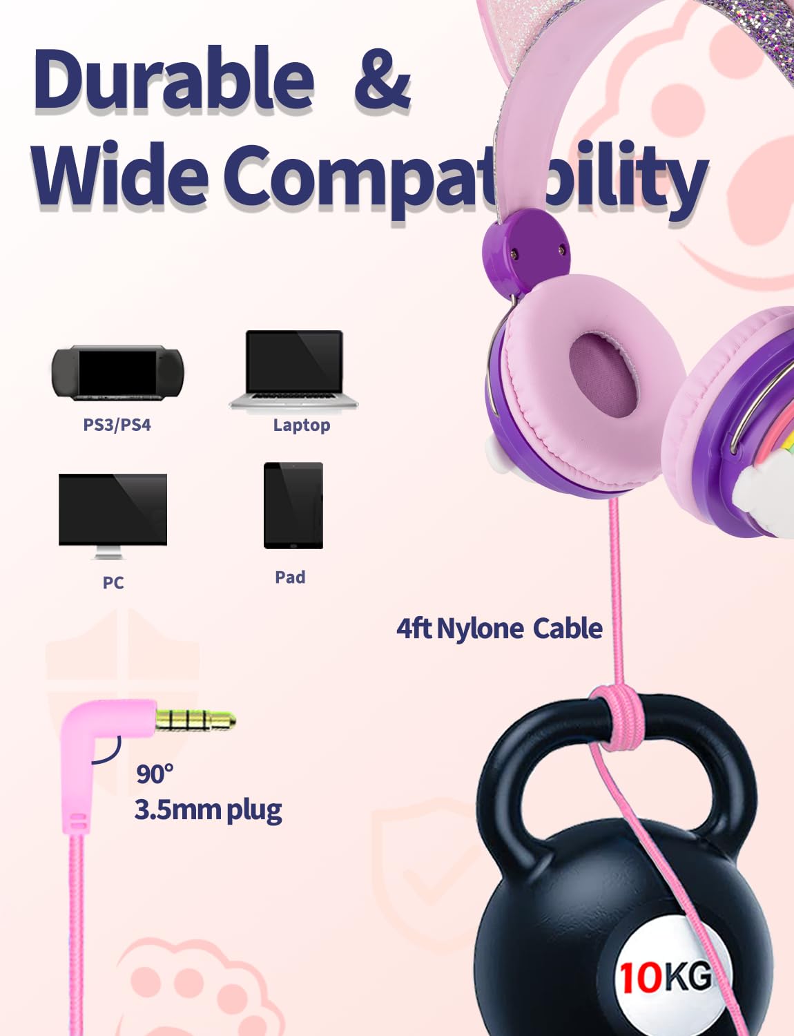 **Rainbow Unicorn Kids Headphones with Microphone - Wired Over-Ear Headset with 3.5mm Jack, HD Sound for School, Online Study, Kindle, Tablet & PC - Perfect Birthday Gift for Girls (Purple)**    *Ideal for virtual learning, gaming, music, and watching videos at home or in the classroom.*
