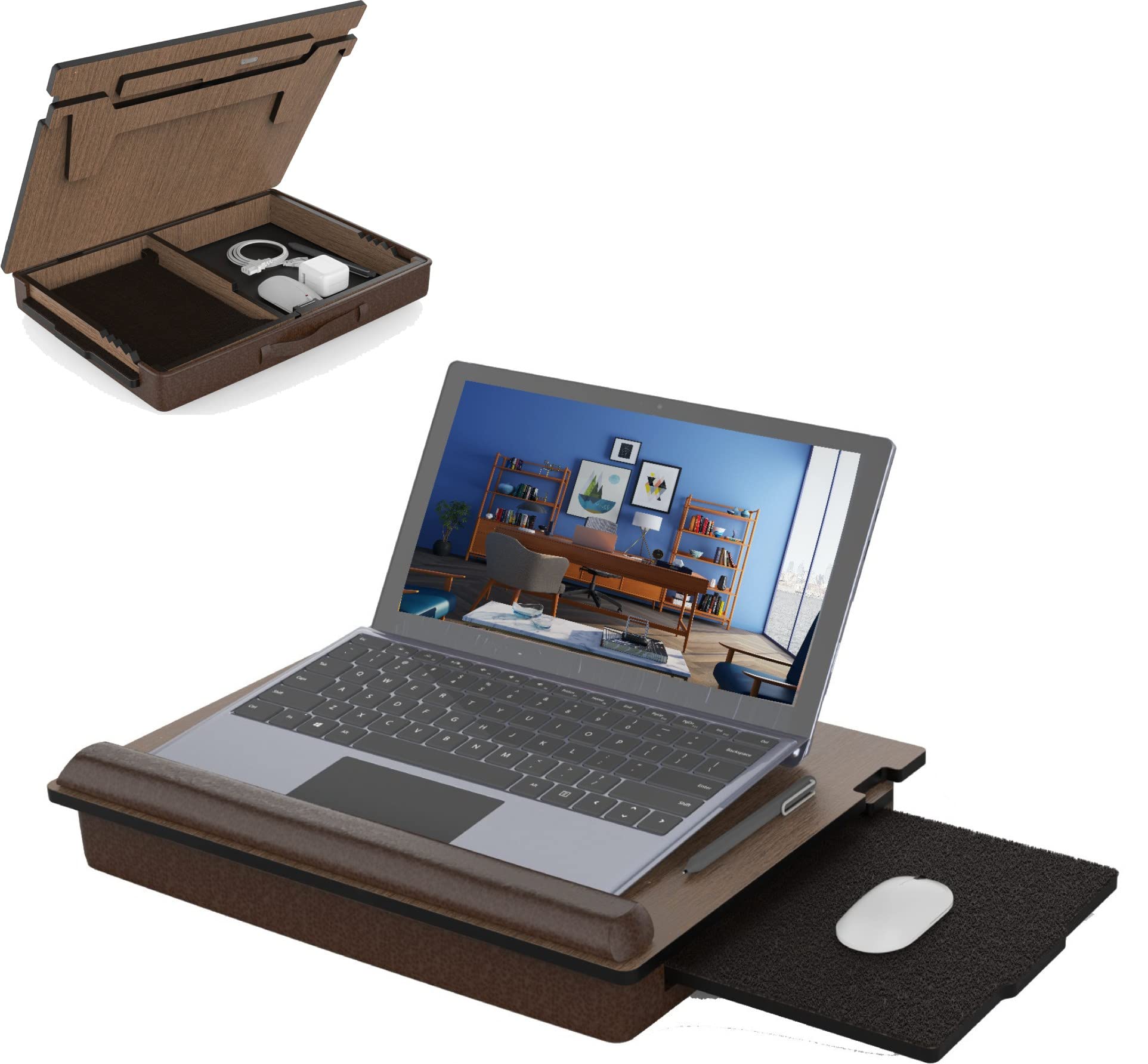 Ergonomic Lap Desk for Laptop - Portable Bed Tray with Soft Pillow & Storage Compartment - Perfect for Working from Home, College Students & Remote Work - Ideal for Bed, Couch, Office & Travel Use