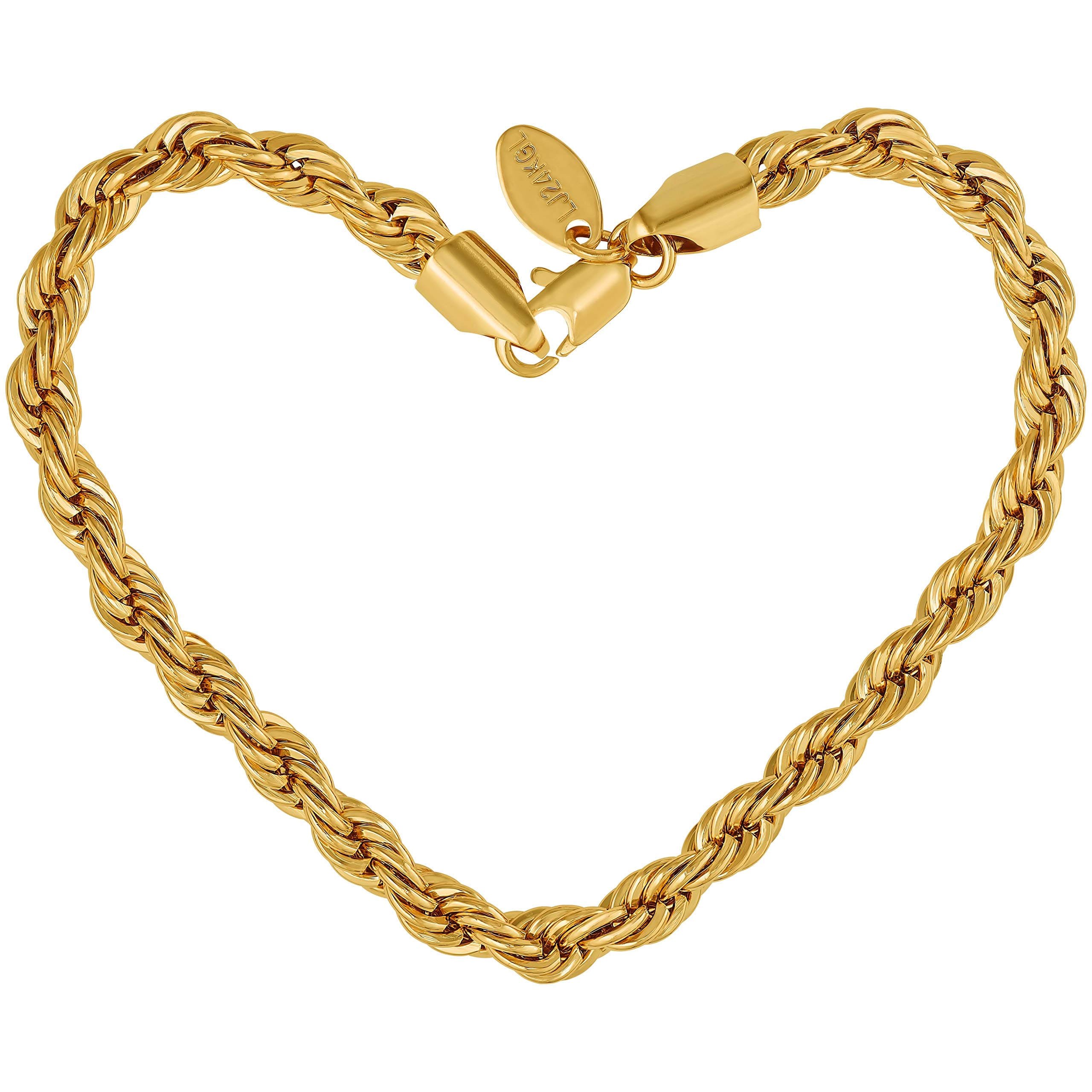 LIFETIME 6mm Rope Chain Bracelet for Women & Men - 24K Real Gold Plated Jewelry - Perfect for Gifts, Anniversaries, and Everyday Wear
