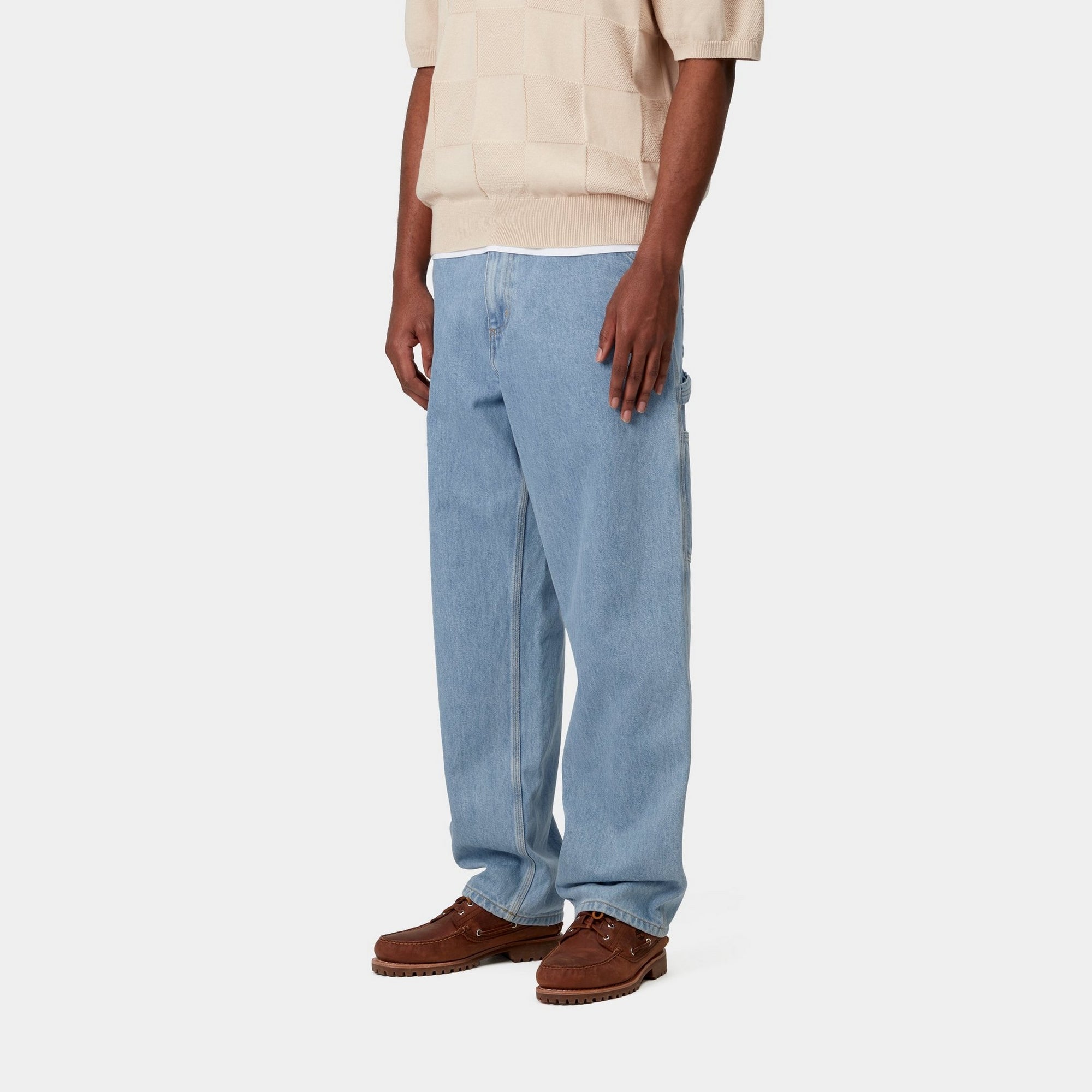 Single Knee Denim Pants for Men - Stone Bleached Blue Jeans | Durable & Comfortable for Casual Wear, Work, and Outdoor Activities