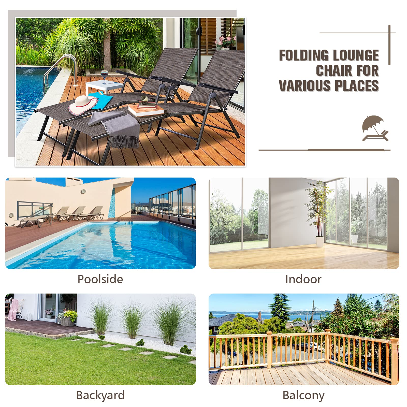 Tangkula Set of 2 Adjustable Patio Chaise Lounge Chairs - 5 Back & 2 Leg Positions for Ultimate Comfort - Perfect for Poolside, Beach, Garden, Backyard & Outdoor Relaxation | Heavy Duty Weather-Resistant Patio Furniture for Sunbathing & Lounging