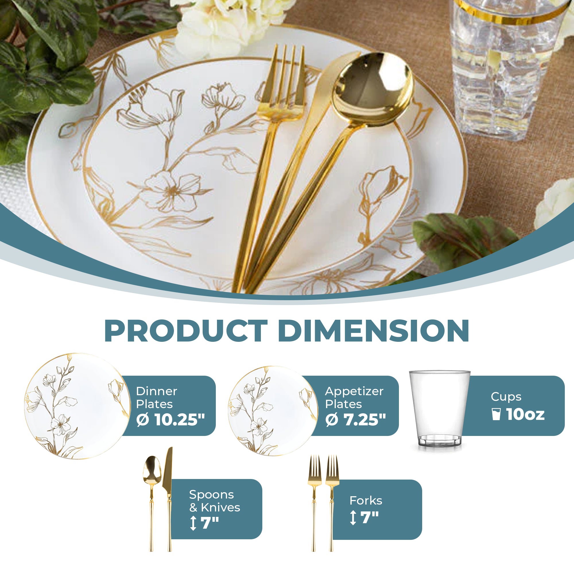 Elegant White and Gold Plastic Party Bundle - Antique Floral Design for Wedding, Birthday & Baby Shower Decorations