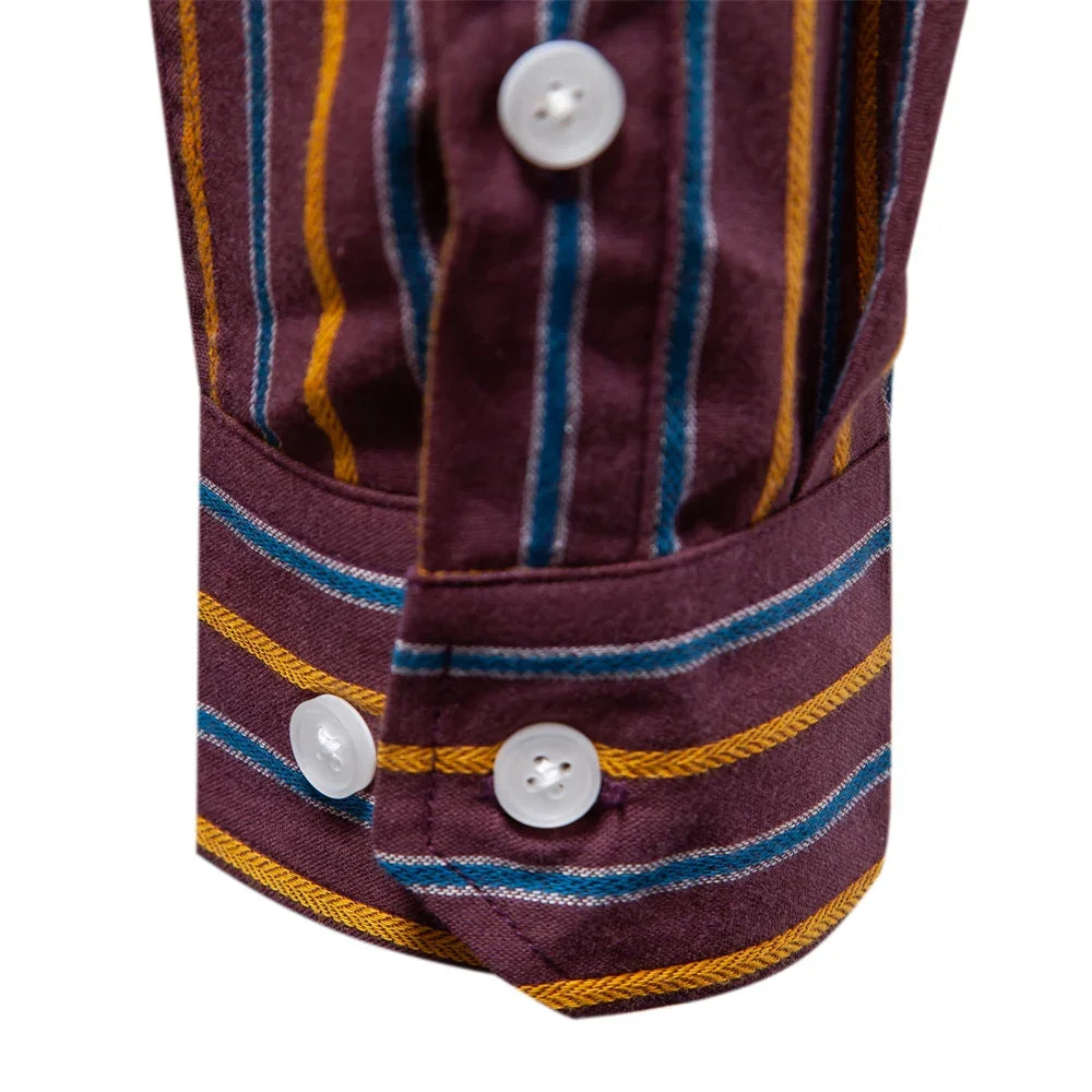 100% Cotton Striped Long Sleeve Button Down Shirt for Men - Classic Business Casual Wear for Office, Dating & Social Events | Fall Fashion Essential