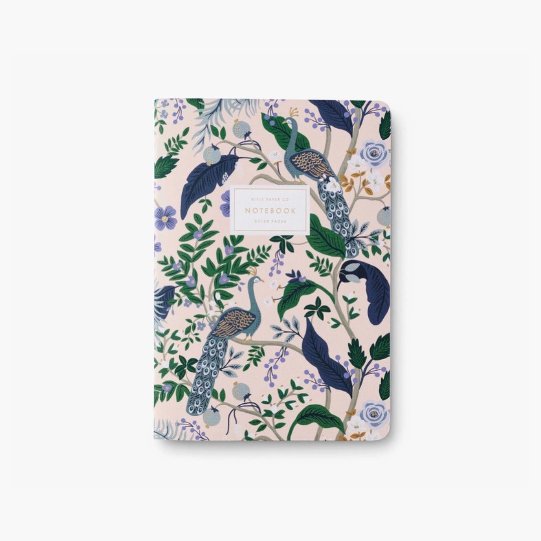 Peacock Feather Design Notebook Set of 3 - A5 Lined Journal for Writing, Note Taking & Gift Giving - Perfect for School, Office & Travel