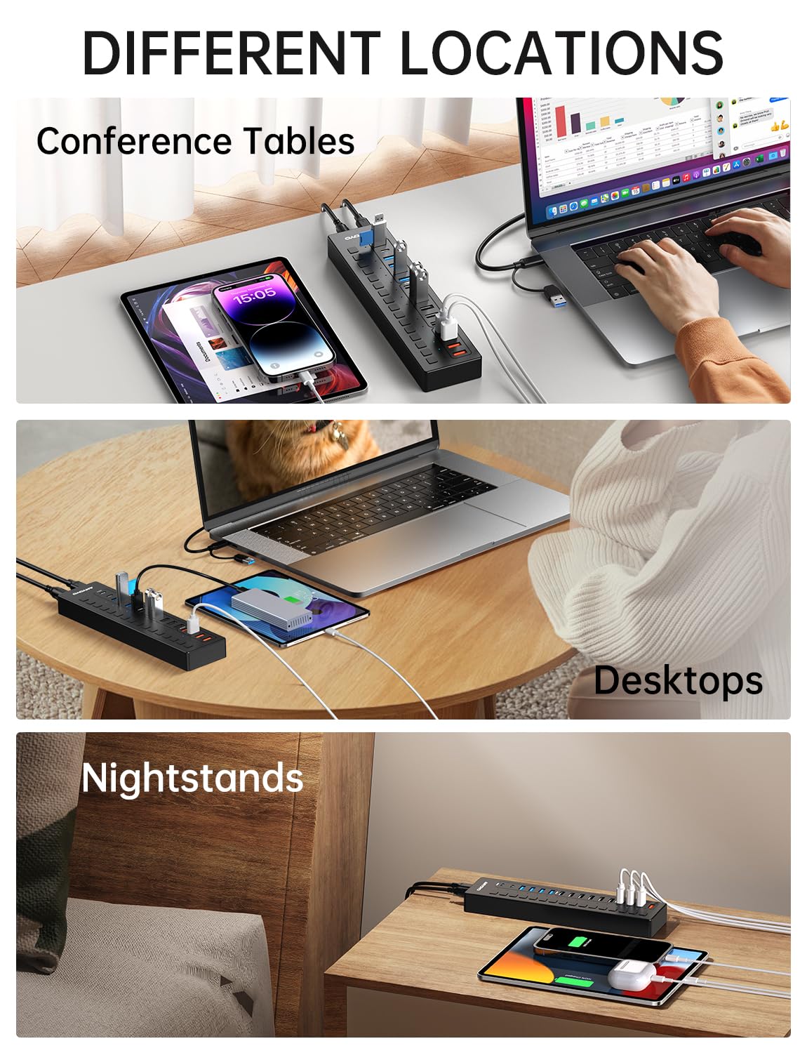 16-Port USB Hub with Power Adapter - ANYOYO USB 3.0 Splitter (4x USB-A 3.0, 2x USB-C 3.0, 4x Smart Charging Ports, 6x USB-A 2.0) - Individual Port Switches & 20V/3A UK Power Supply for Laptops, PCs, Phones, Tablets - Perfect for Home Office, Gaming Setup & Multi-Device Charging Station