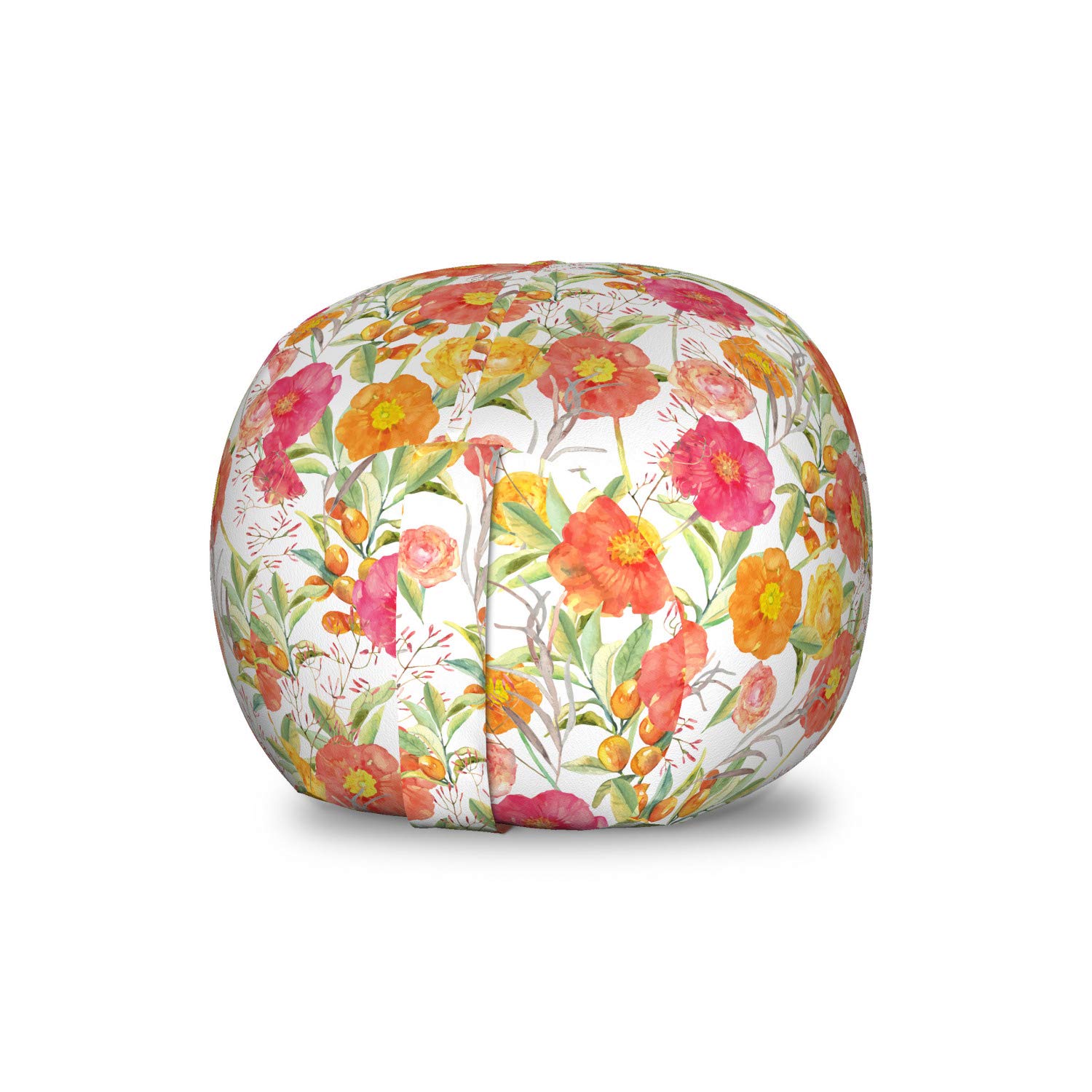 Ambesonne Spring Toy Storage Bag Chair - Hand-Painted Watercolor Floral & Berry Design - Washable Stuffed Animal Organizer for Kids Room - Small Multicolor Bean Bag with Storage (Perfect for Nursery, Playroom & Bedroom Organization)