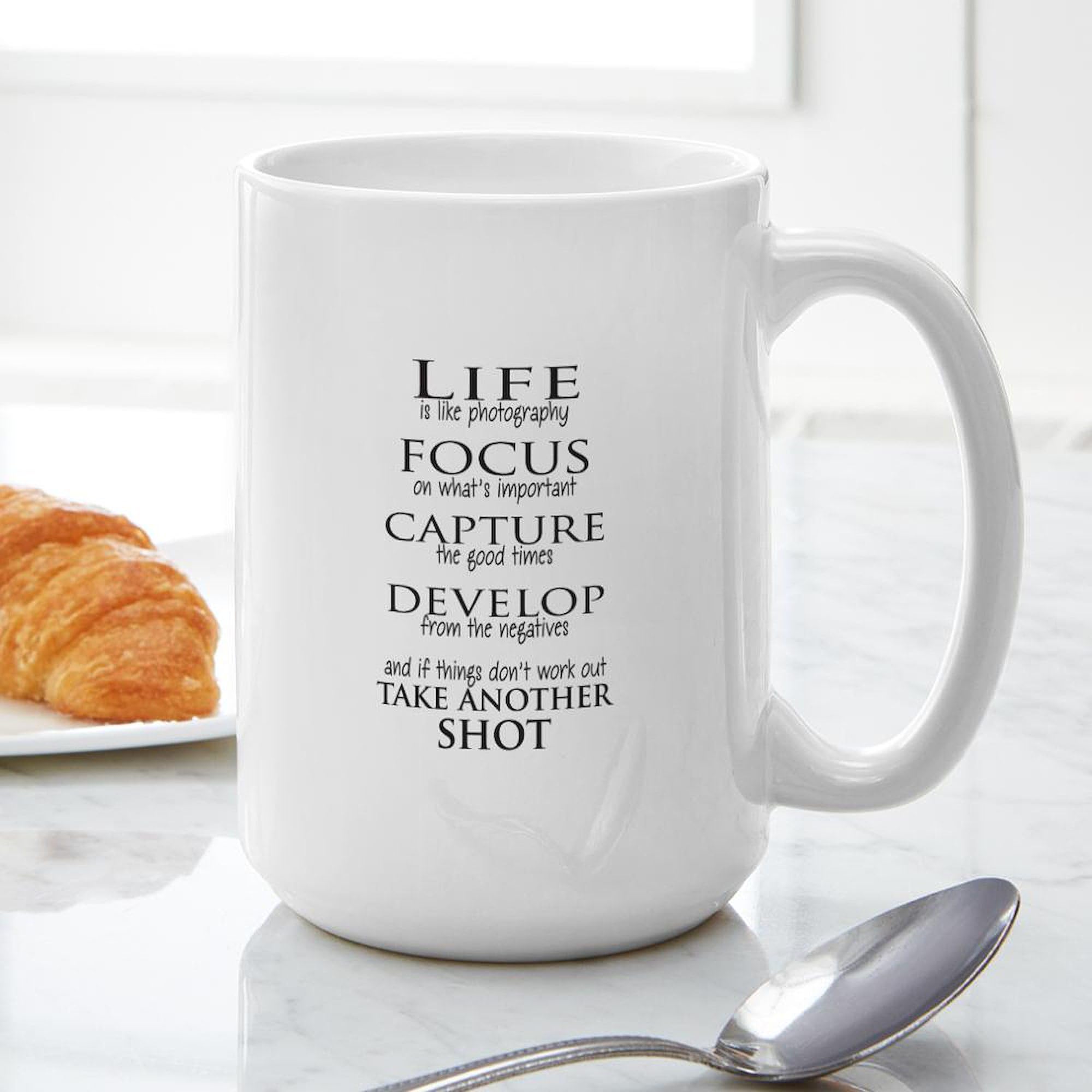 Life Is Like Photography Coffee Mug - 15 oz Large White Ceramic Coffee Cup for Home, Office & Gifts - Inspirational Quote Mug for Photographers & Coffee Lovers