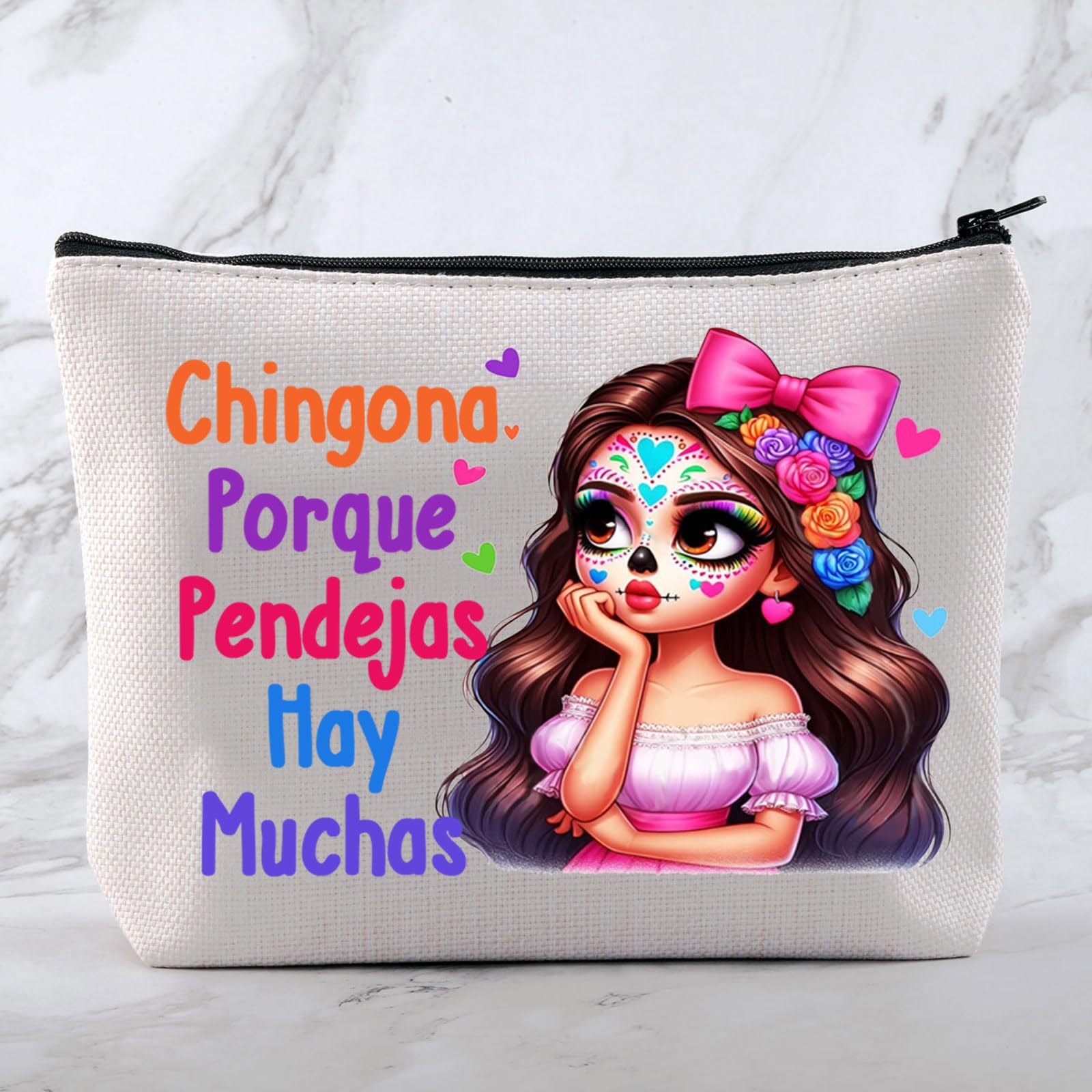 Funny Chingona Festival Makeup Bag - Perfect Gift for Chingona Lovers & Mexico Enthusiasts - Great for Travel, Cosmetics & Festival Accessories